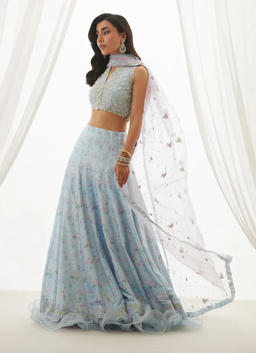 Zyla Sky Blue Choli, Lehenga And Dupatta | LUXE PRET' 25 | FARAH TALIB AZIZ