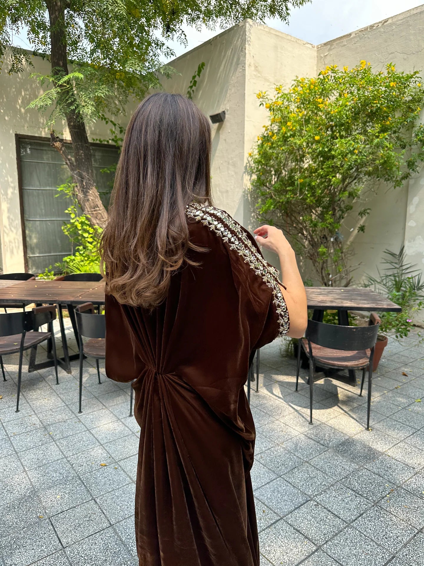 GOLDEN BROWN VELVET EMBELLISHED KAAFTAN | SAK ATELIER