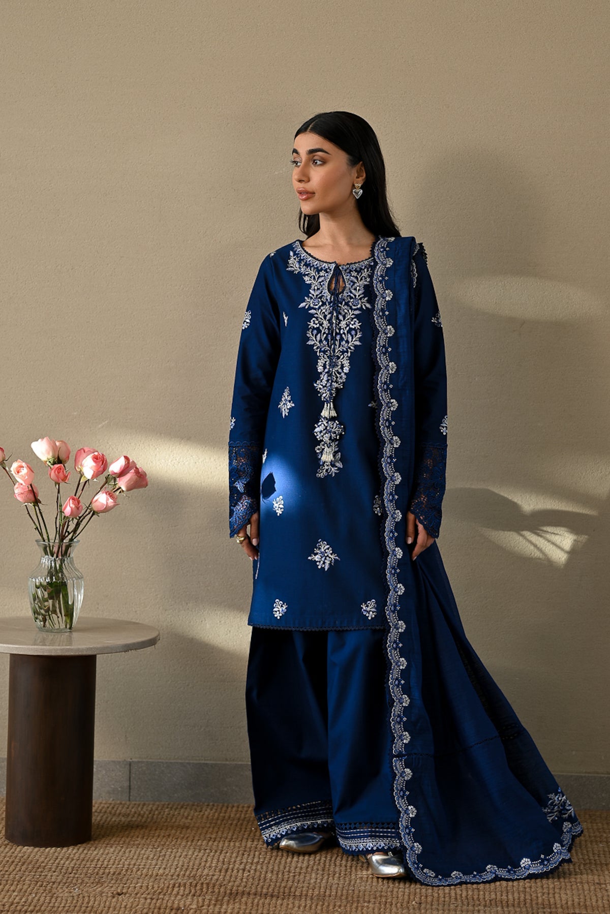 NAVY BLUE LUXURY EMBROIDERED 3PCS SET NPA3-25410 READY TO WEAR | Zaib