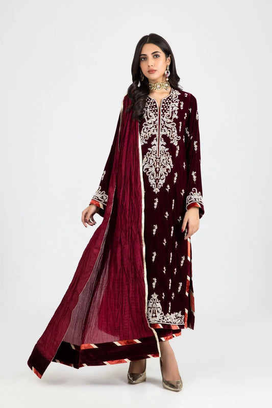15185-Maroon | Velvet '25 | Ayesha Somaya