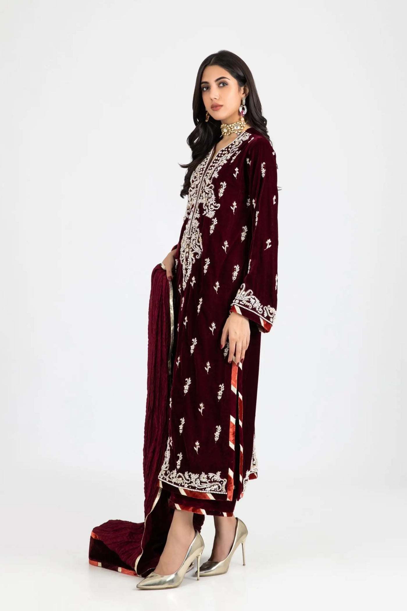 15185-Maroon | Velvet '25 | Ayesha Somaya