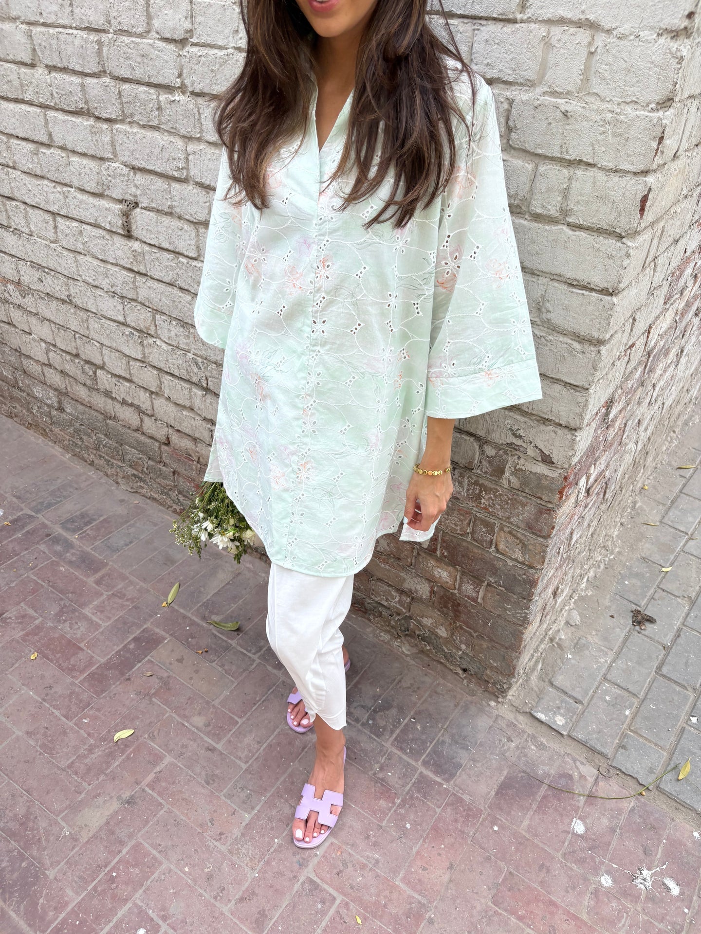 GREEN LAWN TOBY TUNIC WITH TULIP SHALWAR | Sak Atelier