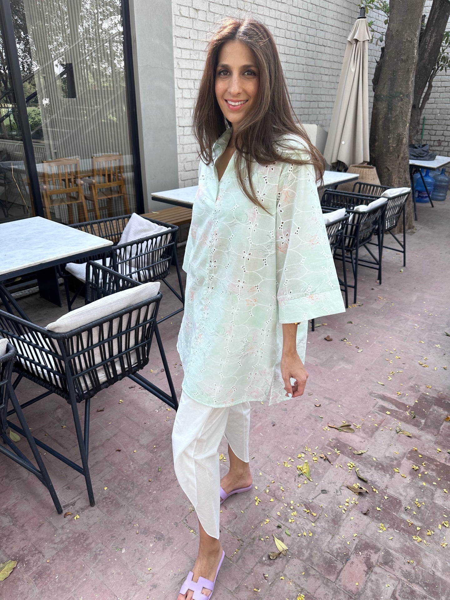 GREEN LAWN TOBY TUNIC WITH TULIP SHALWAR | Sak Atelier