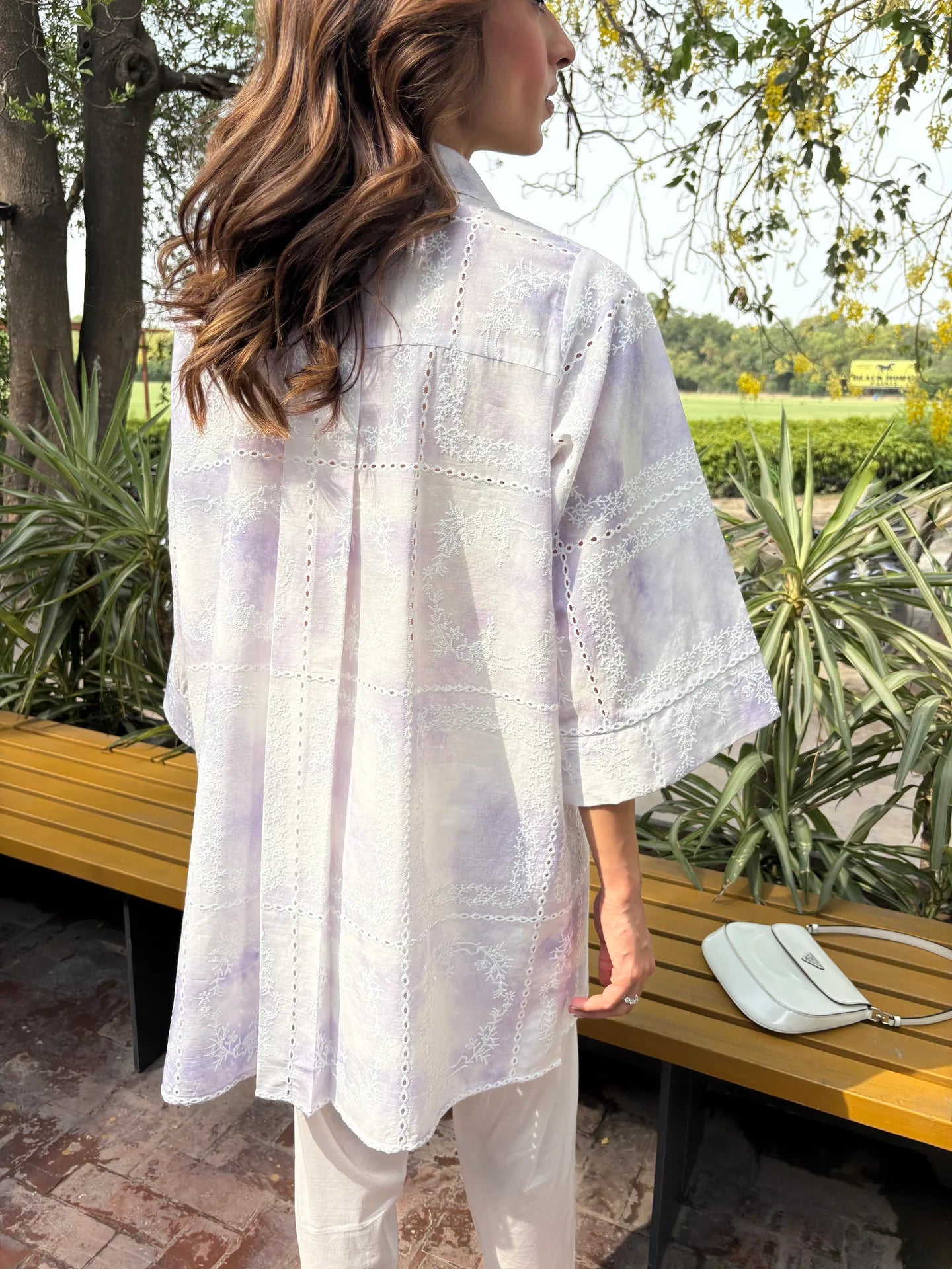 PURPLE TIE & DYE CHICKENKARI TOBY TUNIC WITH SKINNY SHALWAR | Sak Atelier
