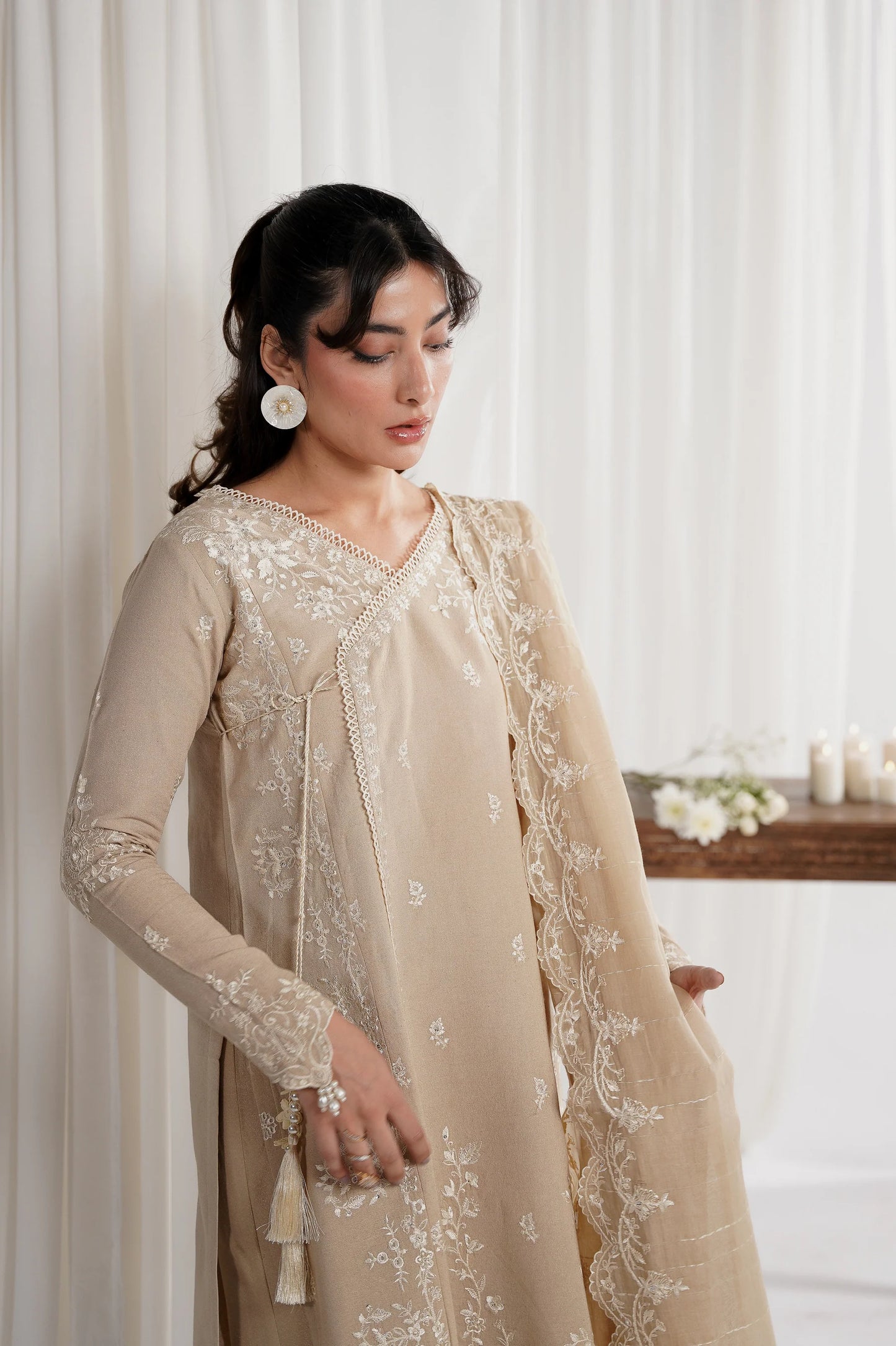 SAND BEIGE LUXURY EMBROIDERED 3PCS SET NPA3-25419 (EID 2025 READY TO WEAR) | ZAIB