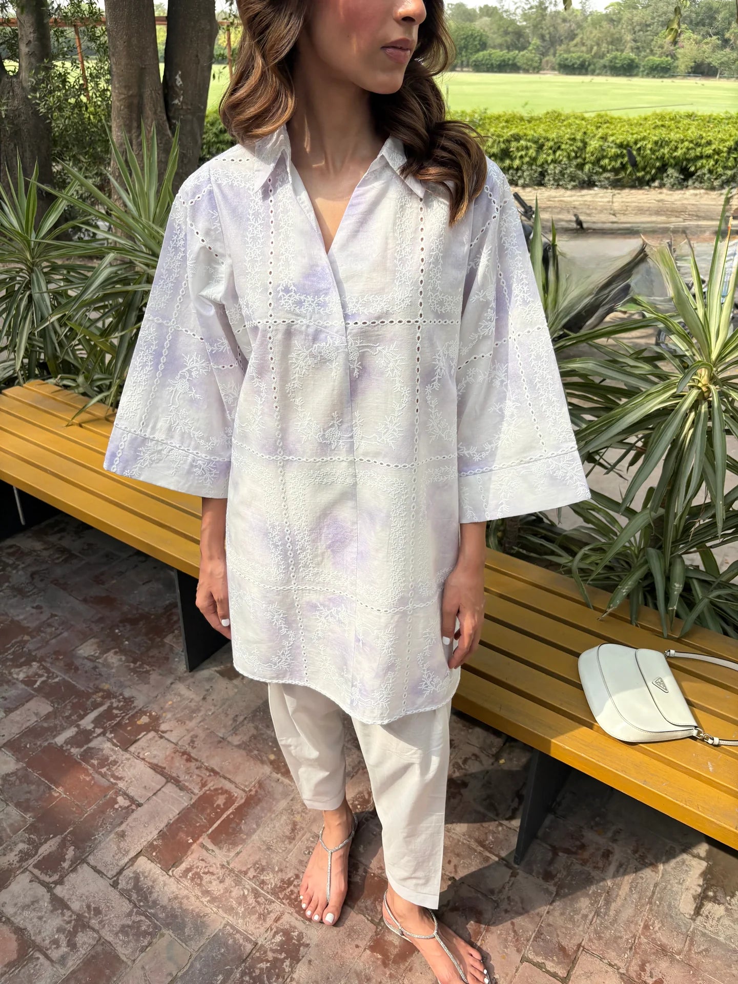 PURPLE TIE & DYE CHICKENKARI TOBY TUNIC WITH SKINNY SHALWAR | Sak Atelier