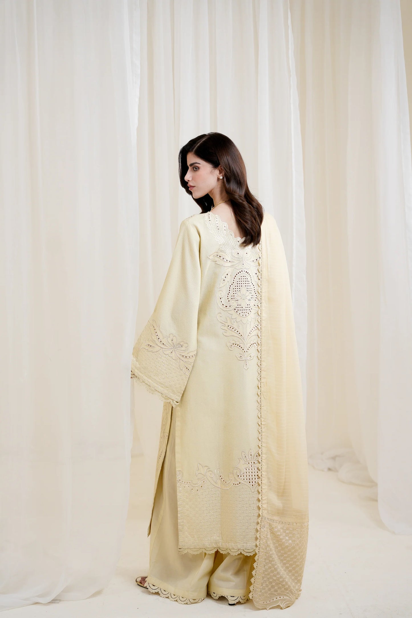BUTTER YELLOW LUXURY EMBROIDERED 3PCS SET NPA3-25420 (EID 2025 READY TO WEAR) | ZAIB