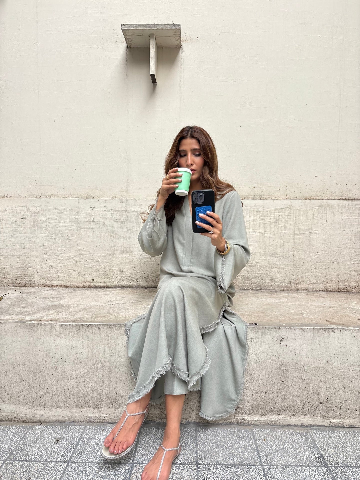 MUTED GREY-GREEN DHAAGA SET | SAK ATELIER
