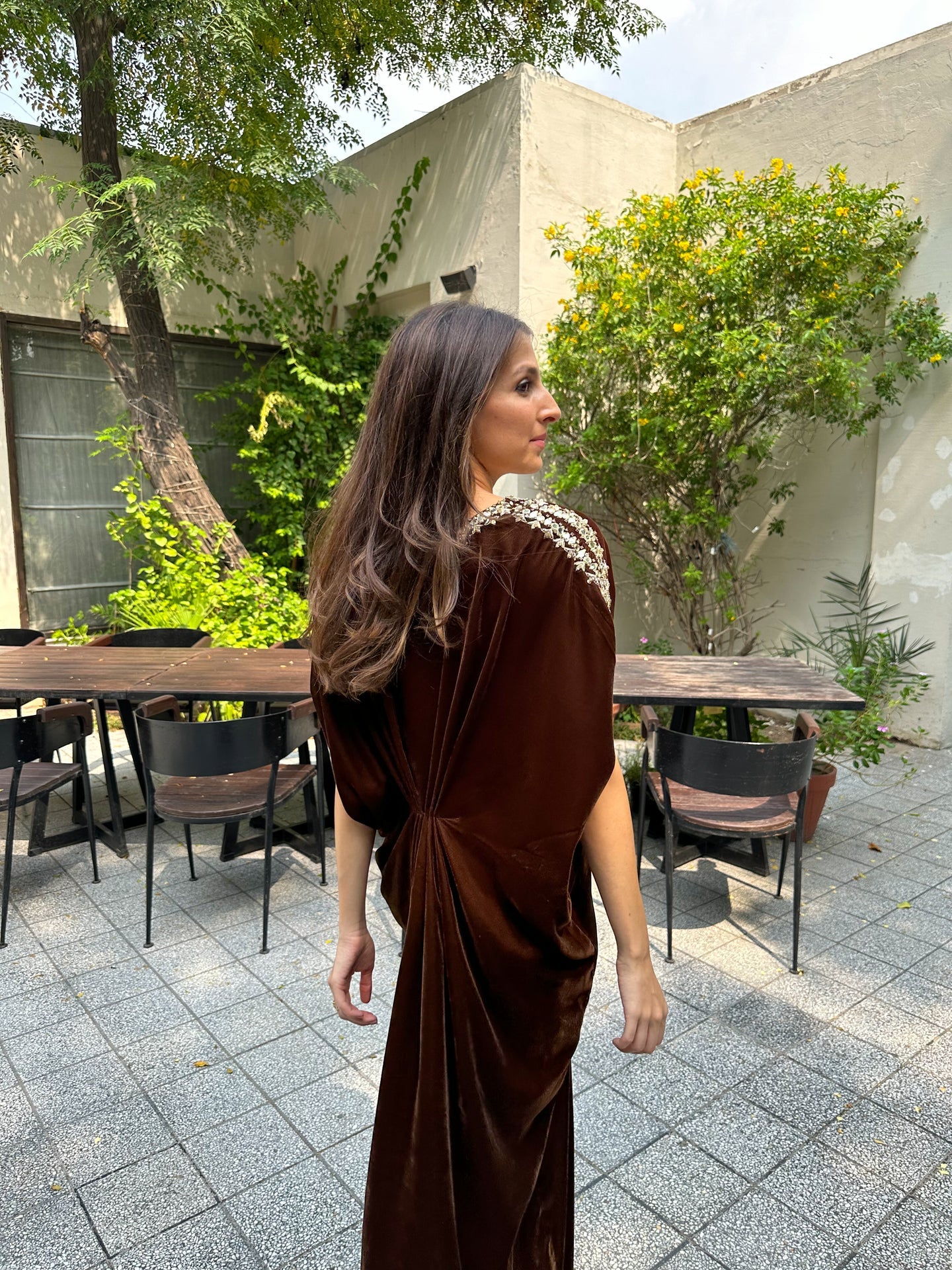 GOLDEN BROWN VELVET EMBELLISHED KAAFTAN | SAK ATELIER