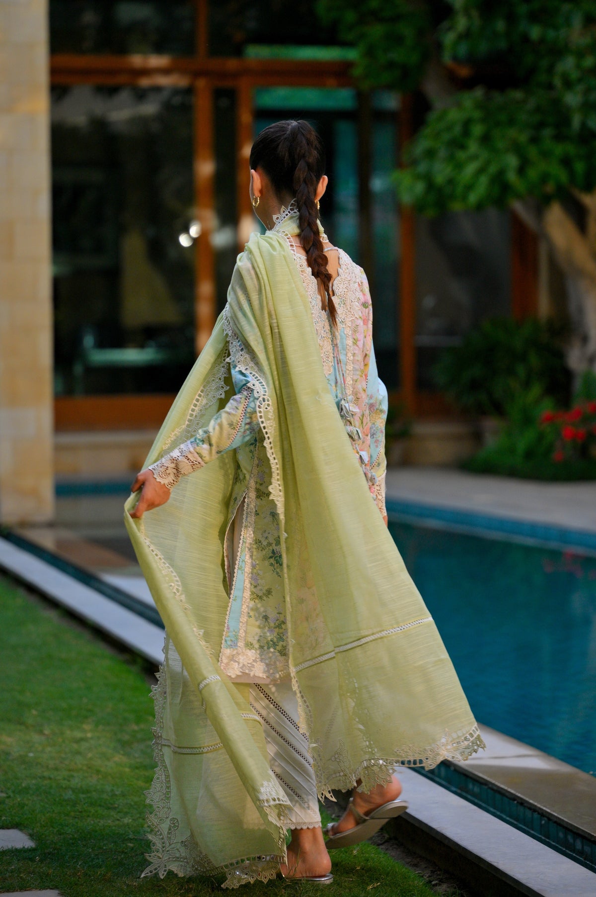 WHISPERS OF SUMMER / PISTACHIO LUXURY PRINTED EMBROIDERED LAWN SET (NEL-25620) | ZAIB