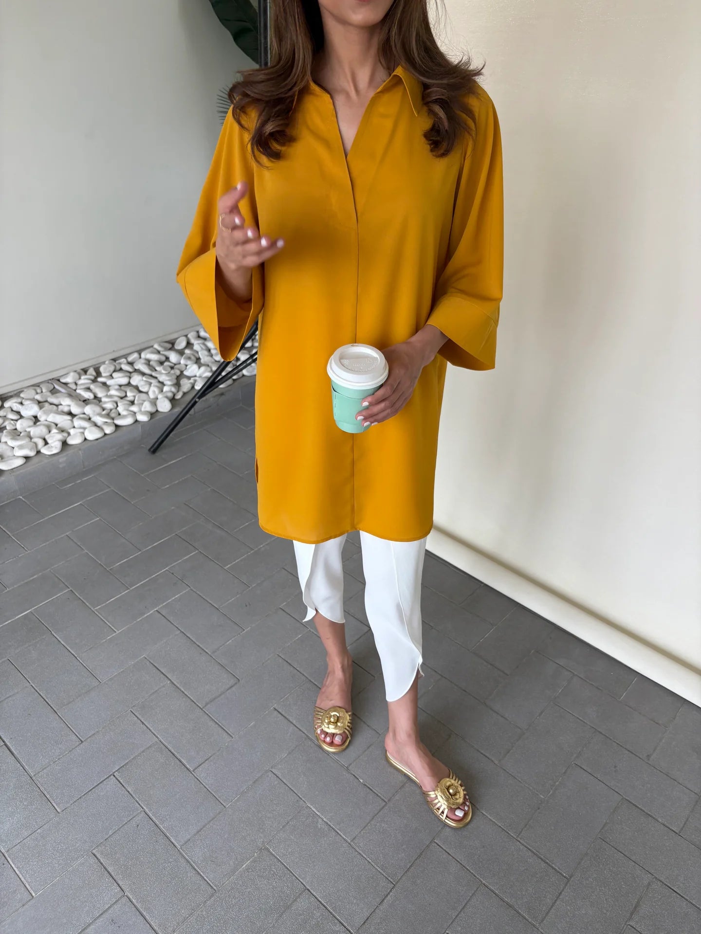MUSTARD TOBY TUNIC WITH TULIP SHALWAR | Sak Atelier