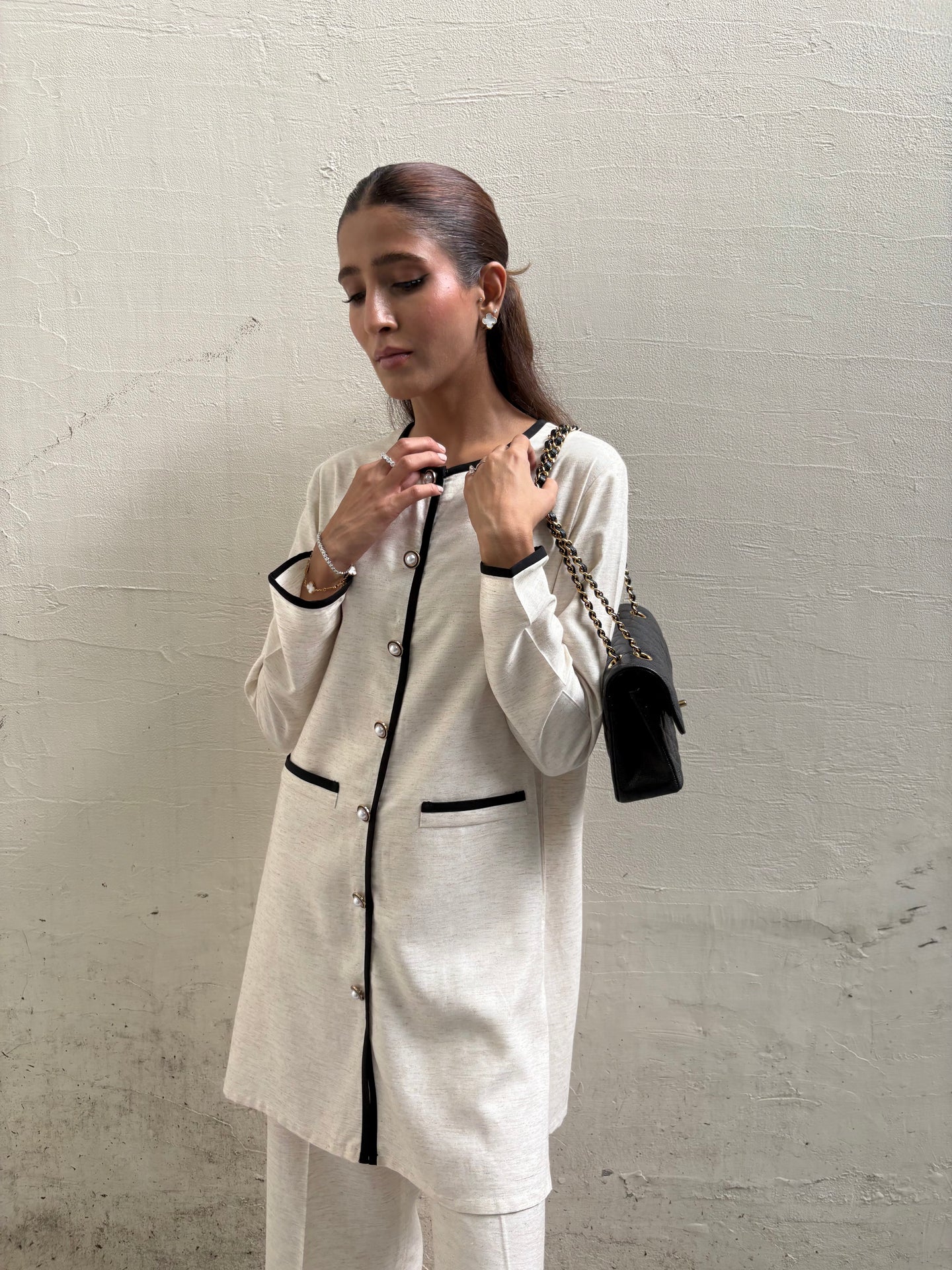 BOUCLE SET IN HEATHERED OAT WOOL | SAK ATELIER