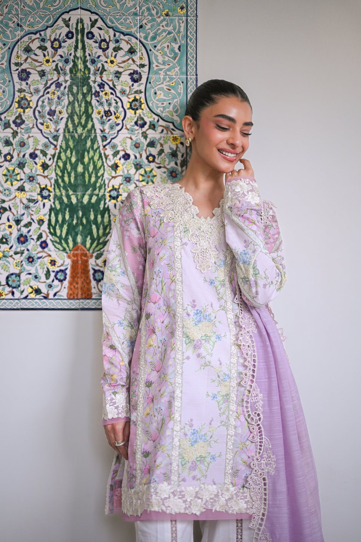 WHISPERS OF SUMMER / LILAC LUXURY PRINTED EMBROIDERED LAWN SET (NEL-25619) | ZAIB