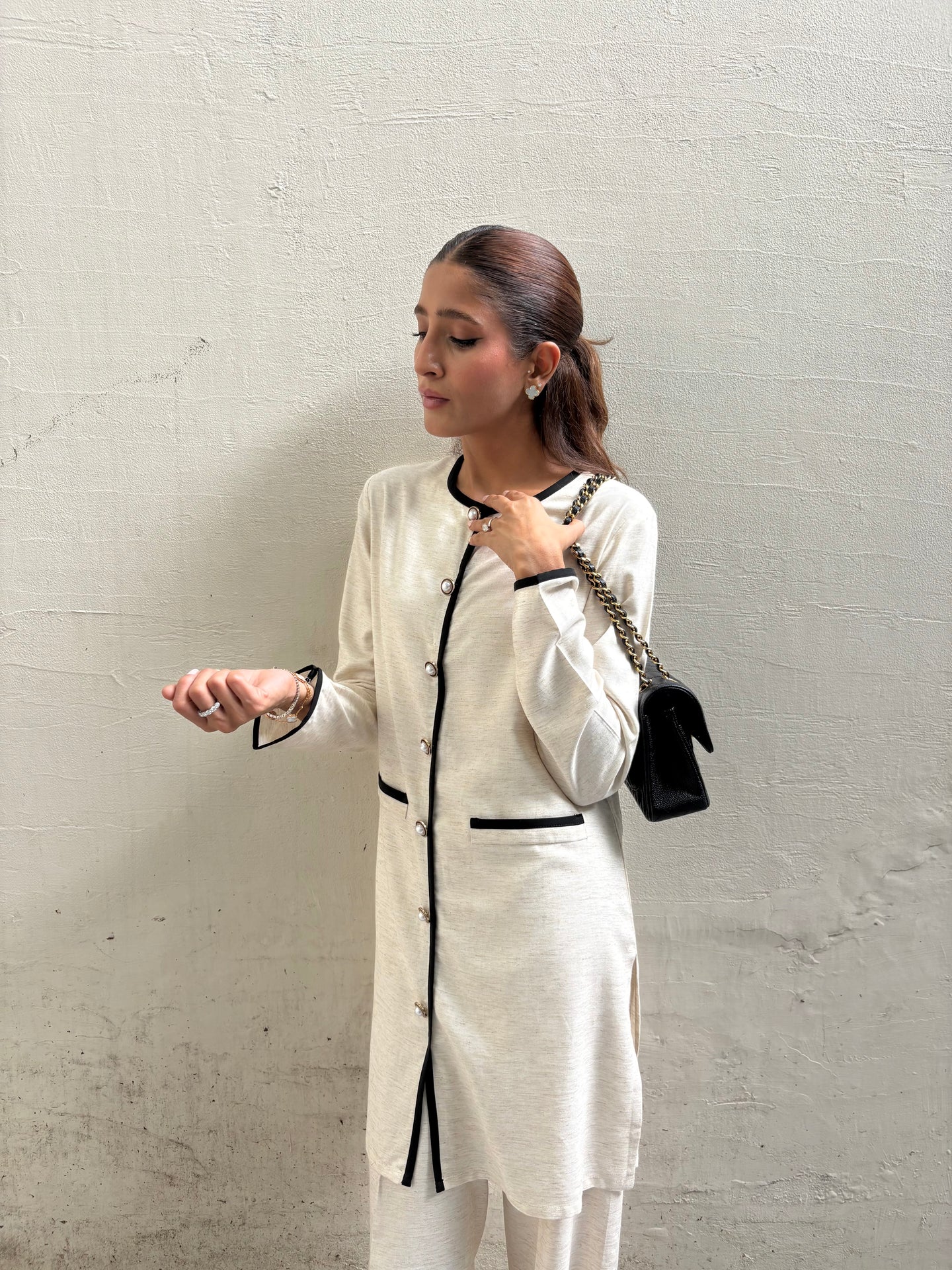 BOUCLE SET IN HEATHERED OAT WOOL | SAK ATELIER