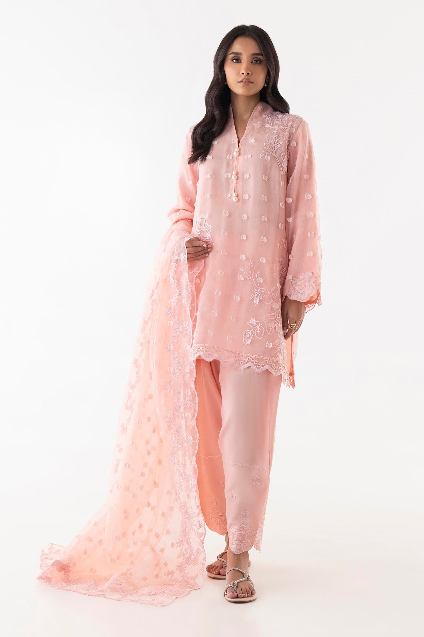 STITCHED PINK EMBROIDERED SHIRT + SHALWAR + DUPATTA SS25SGE304P3 | Sana Safinaz