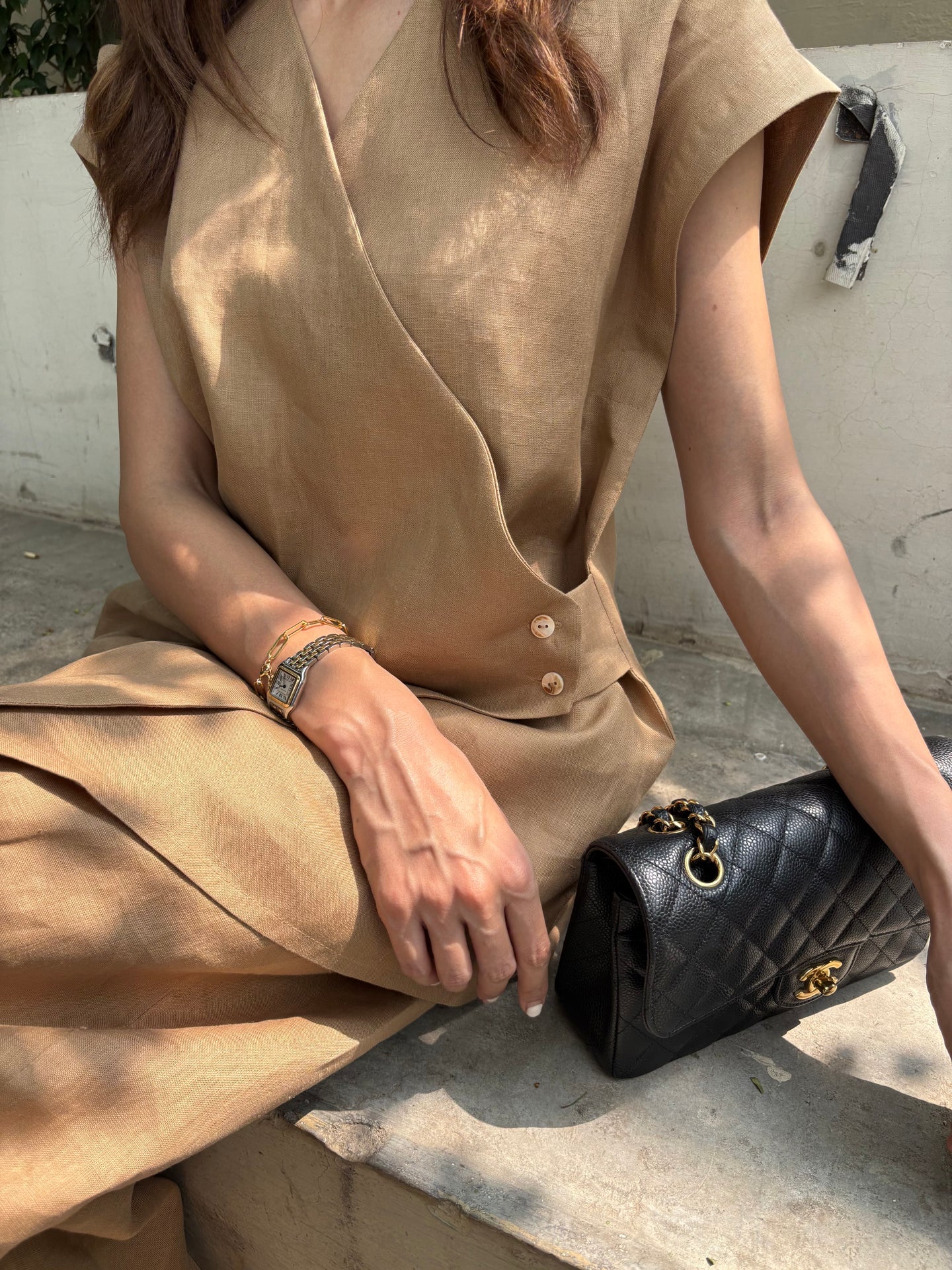 BROWN LINEN VEST SET | Sak Atelier