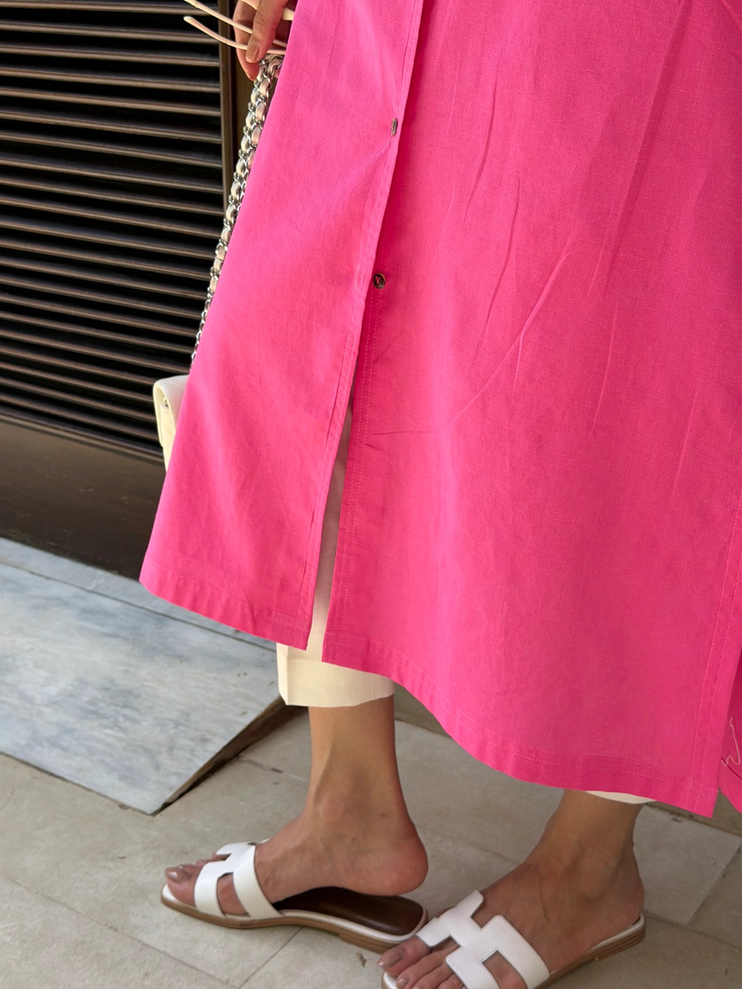 Oversized Linen Shirt Dress in Hot Pink | Sak Atelier
