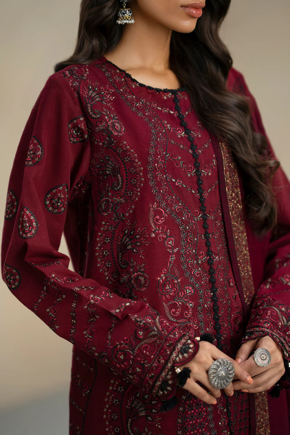 DEEP MAROON | E0804/203/302 | Unstitched Rozana A/W '25 Drop 2 | Ethnc