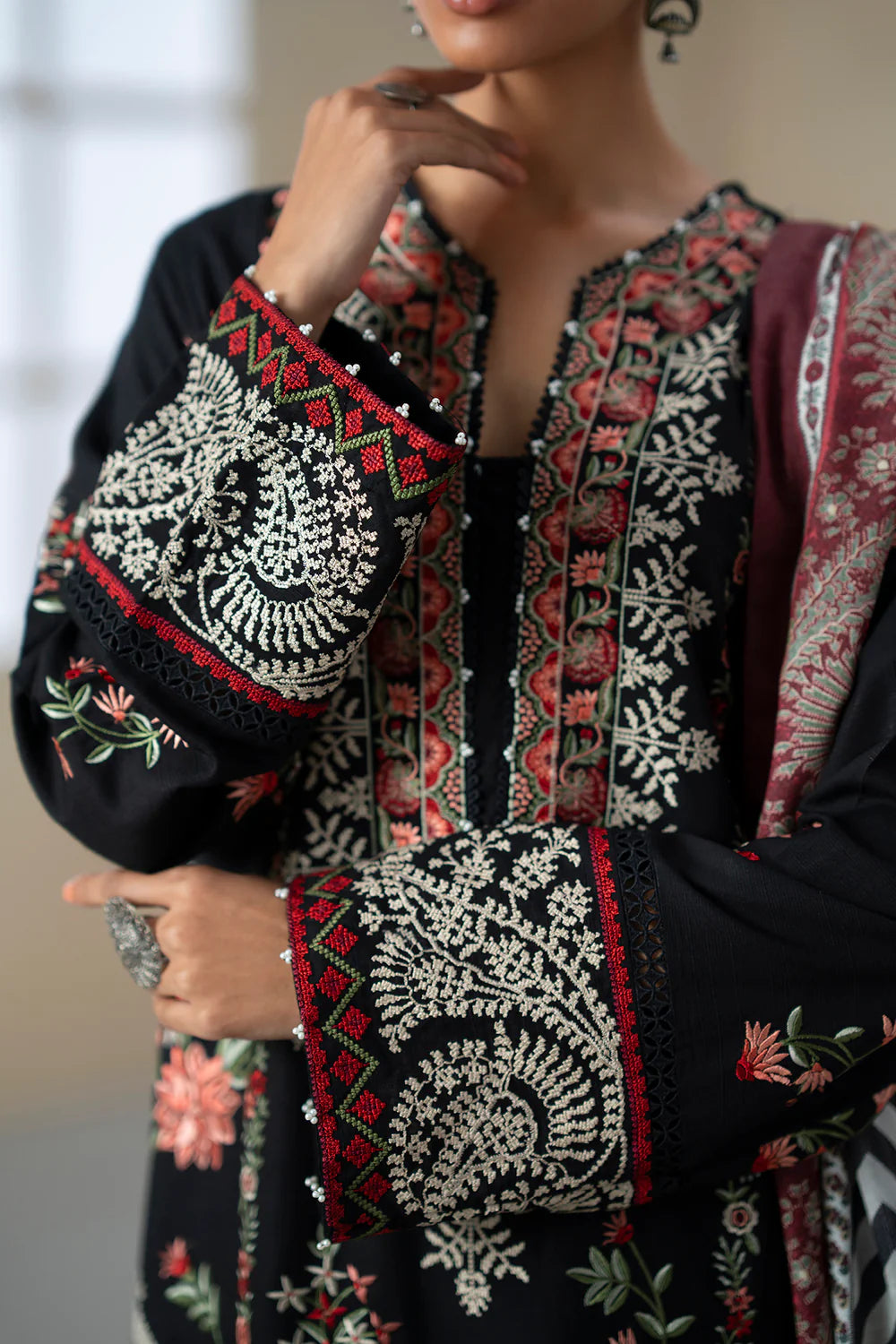 JET BLACK | E0816/203/902 | Unstitched Rozana A/W '25 Drop 2 | Ethnc