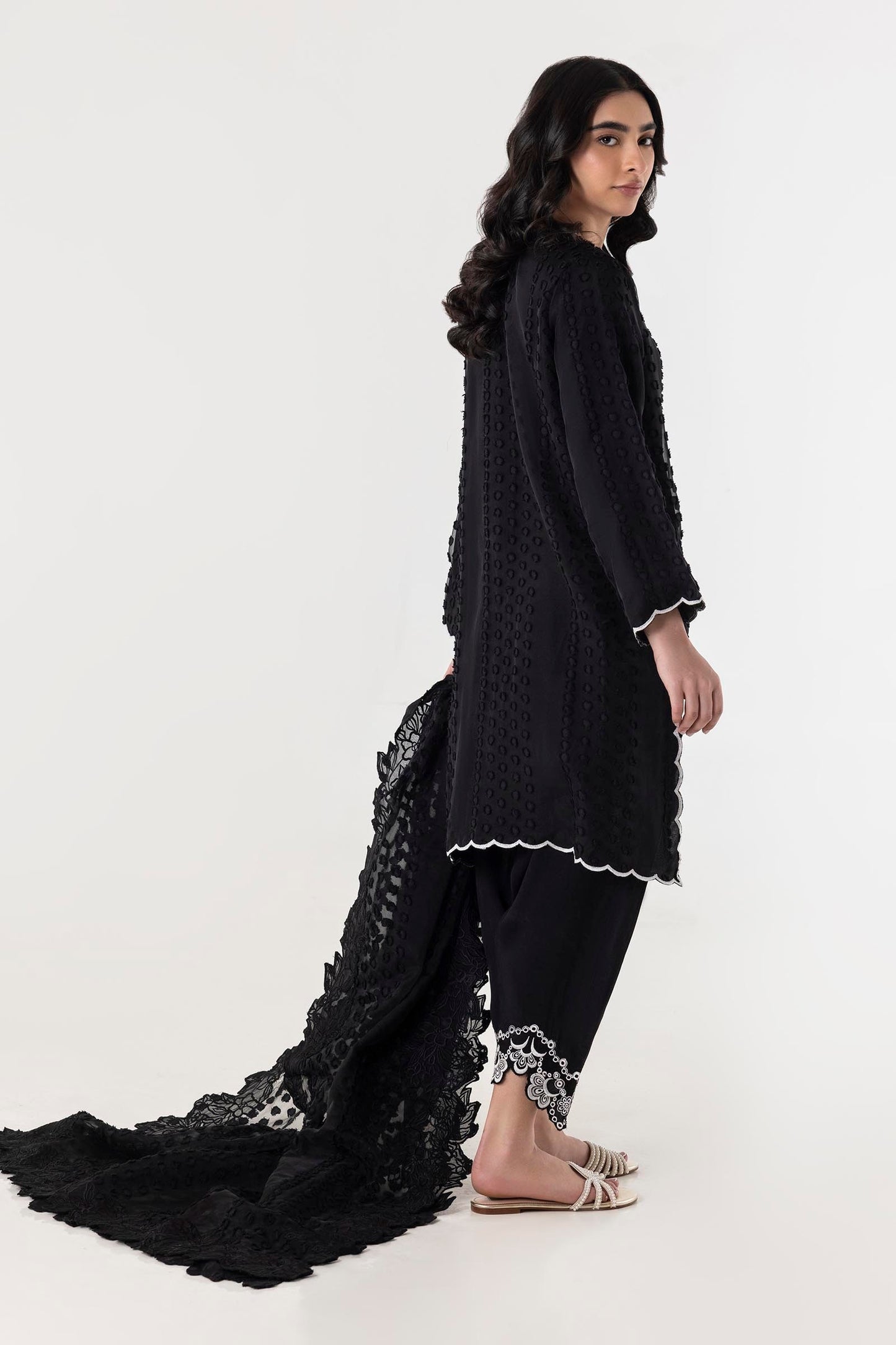 STITCHED BLACK EMBROIDERED SHIRT + SHALWAR + DUPATTA SS25SGE305P3 | Sana Safinaz
