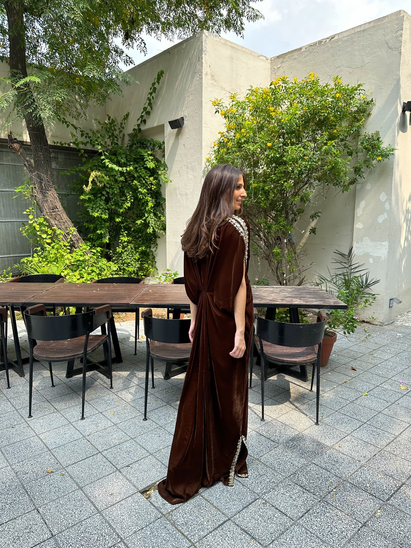 GOLDEN BROWN VELVET EMBELLISHED KAAFTAN | SAK ATELIER