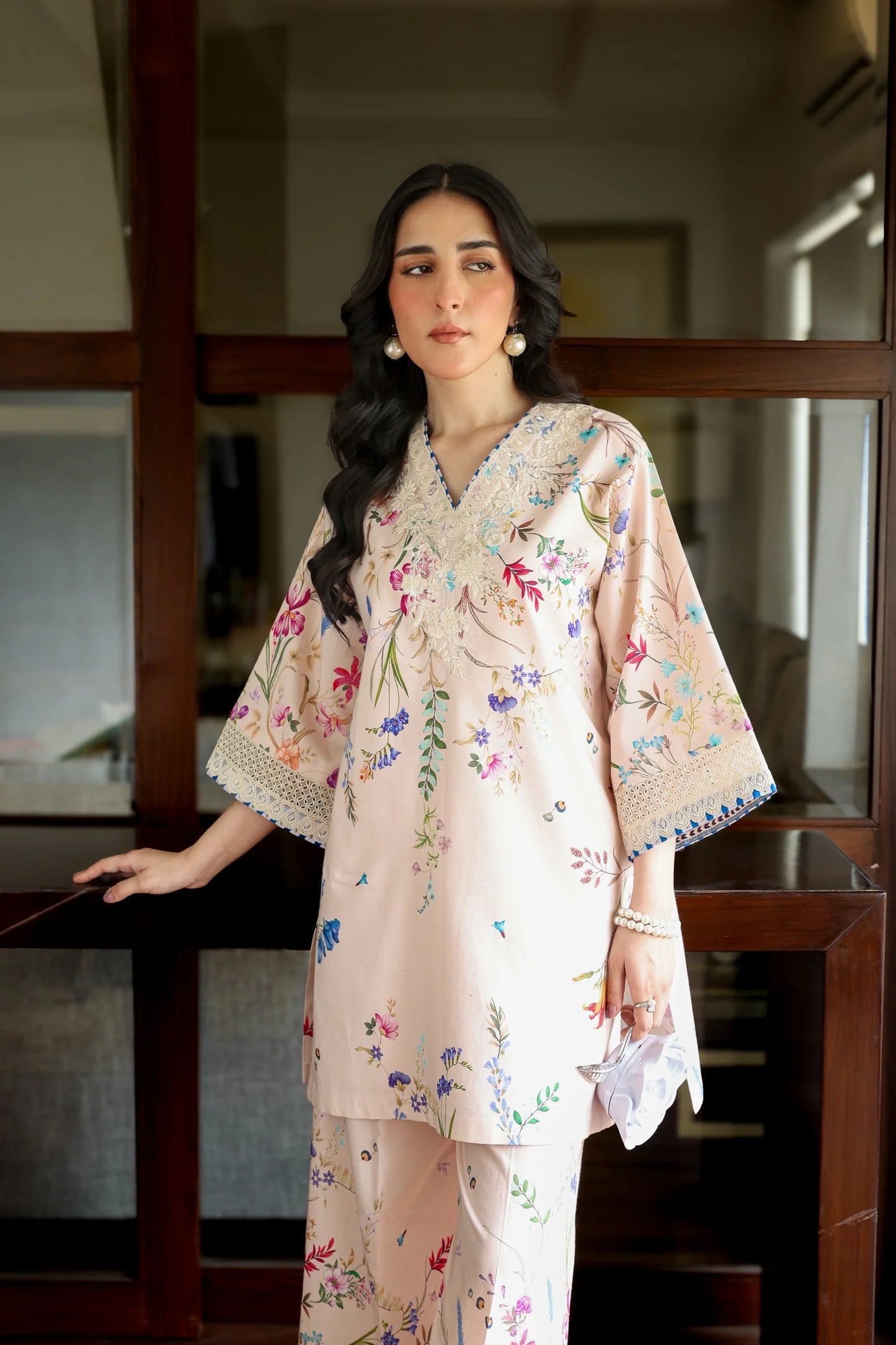 BLUSH PINK LILY LUXURY PRINTED & EMBROIDERED 2PCS SET (NPA2-25312) | ZAIB