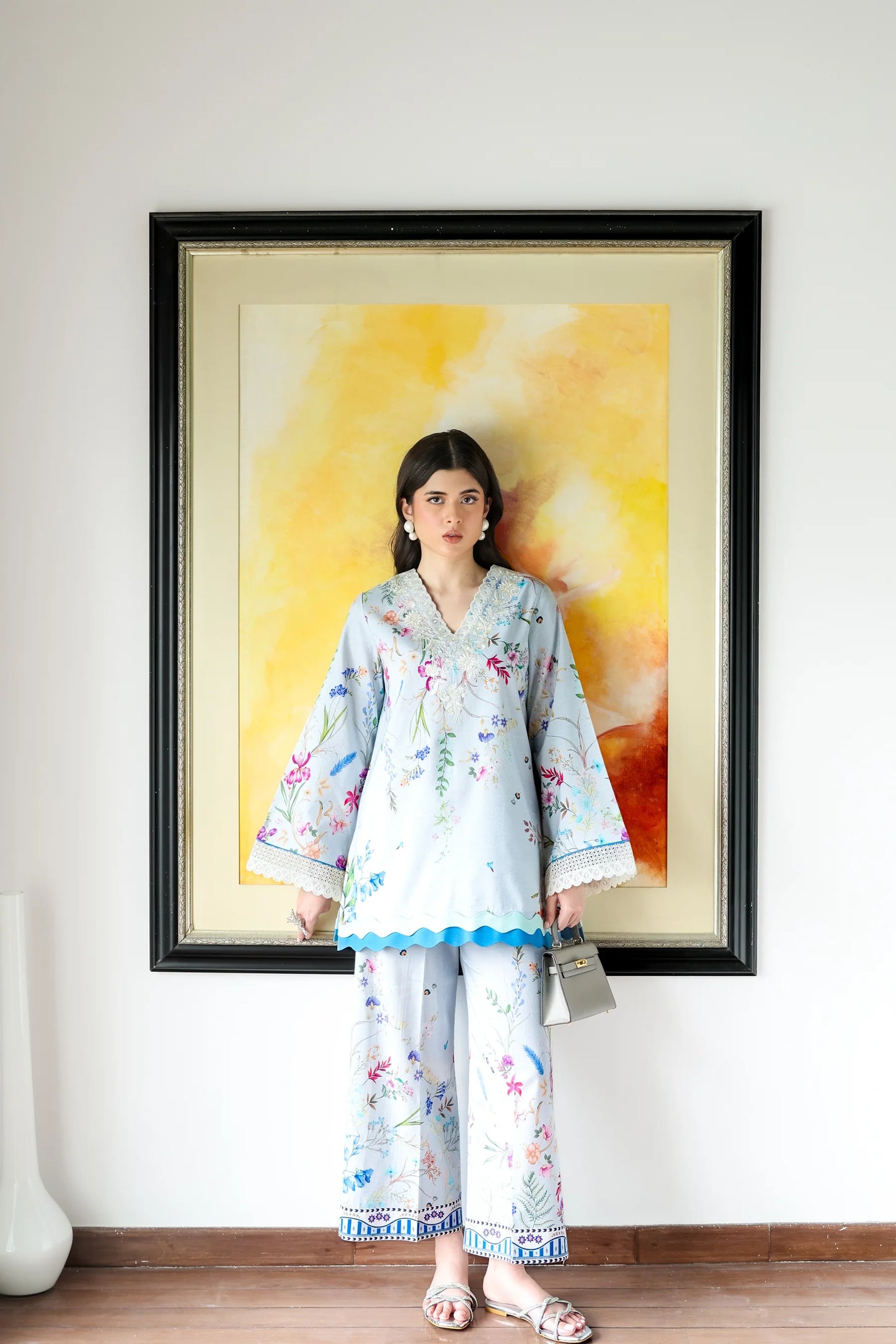 ICE BLUE LILY SET LUXURY PRINTED & EMBROIDERED (NPA2-25313) 2PCS SET | ZAIB