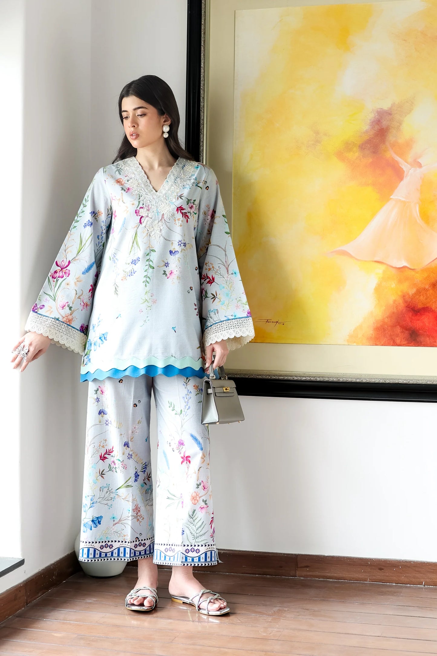 ICE BLUE LILY SET LUXURY PRINTED & EMBROIDERED (NPA2-25313) 2PCS SET | ZAIB