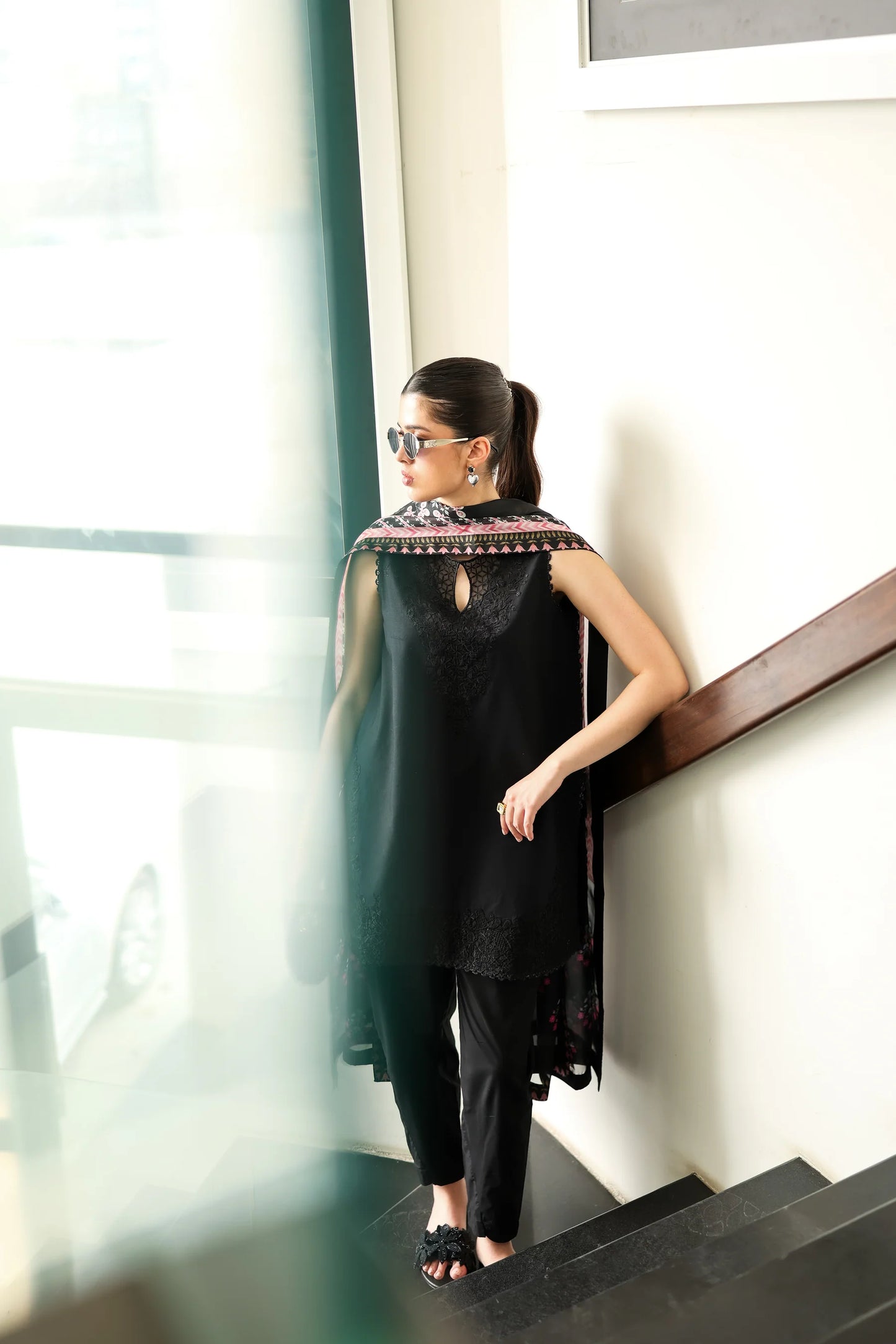 JET BLACK LUXURY EMBROIDERED 3 PCS SET (NPA3-25430) | ZAIB