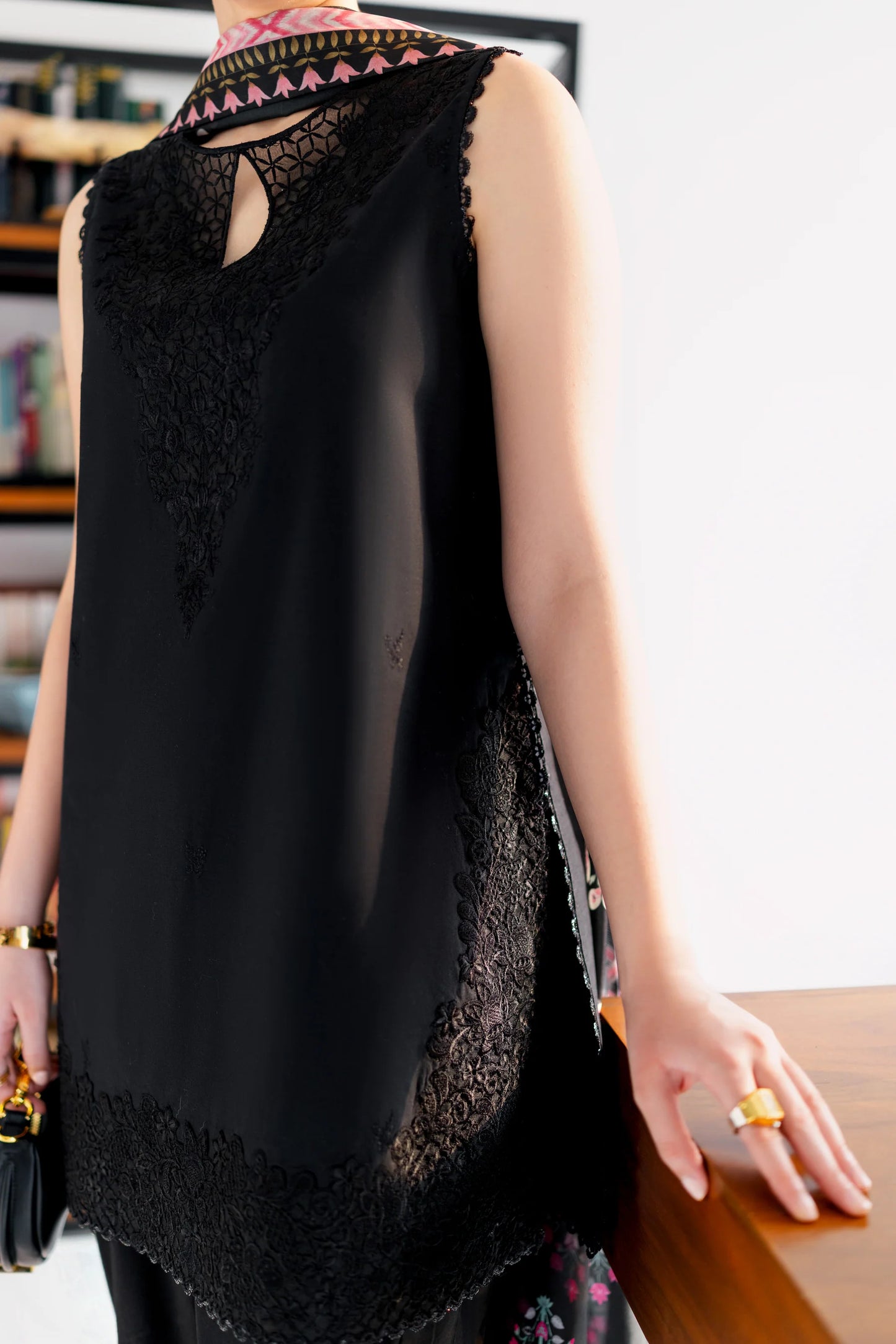 JET BLACK LUXURY EMBROIDERED 3 PCS SET (NPA3-25430) | ZAIB