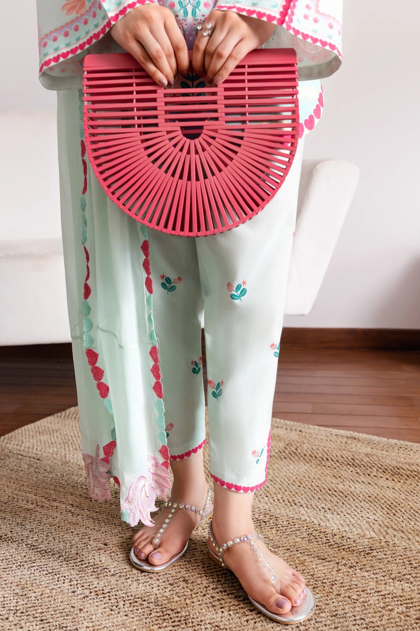 SOFT MINT GREEN LUXURY PRINTED 3PCS SET (NPA3-25432) | ZAIB