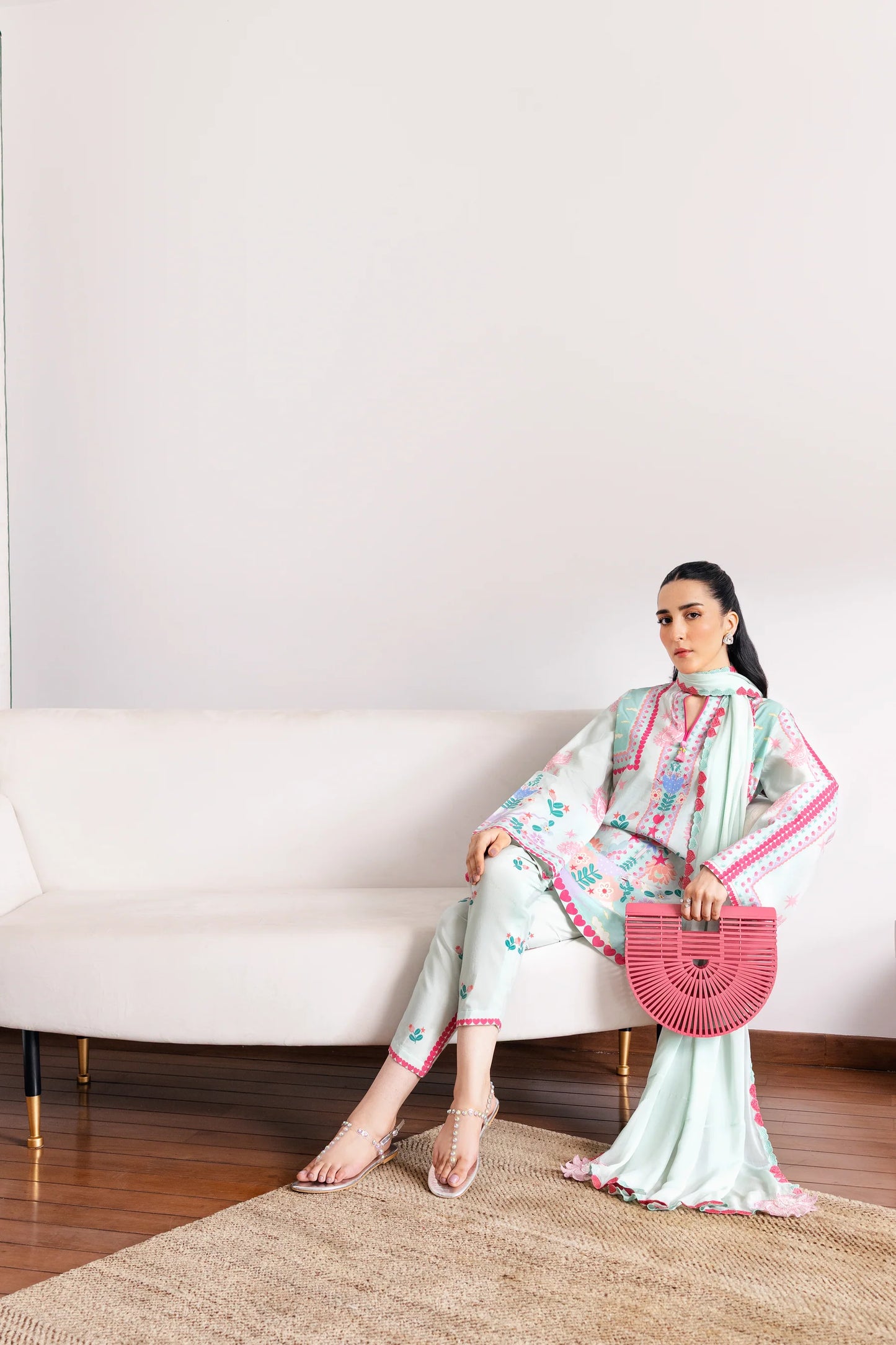 SOFT MINT GREEN LUXURY PRINTED 3PCS SET (NPA3-25432) | ZAIB