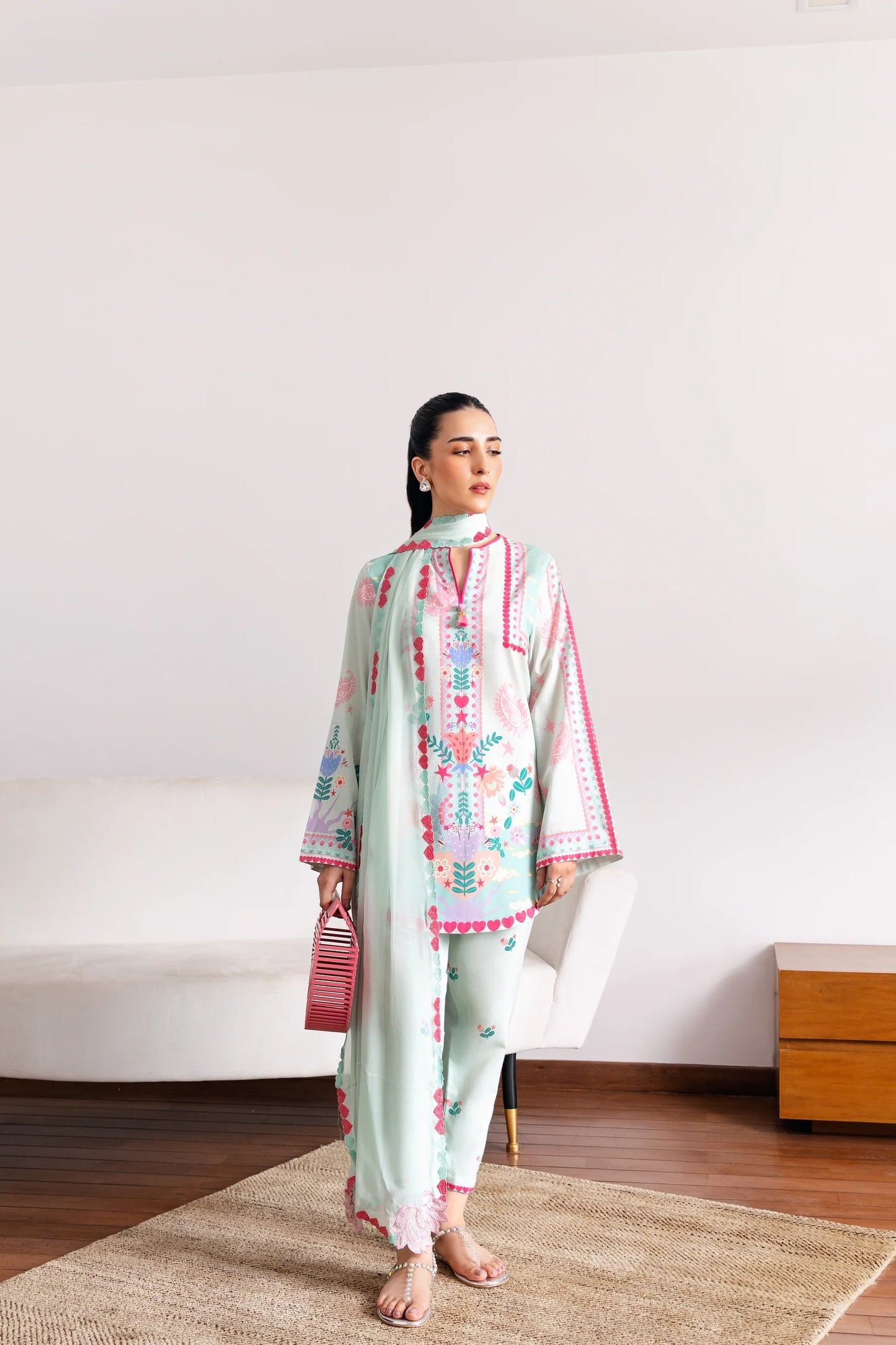 SOFT MINT GREEN LUXURY PRINTED 3PCS SET (NPA3-25432) | ZAIB