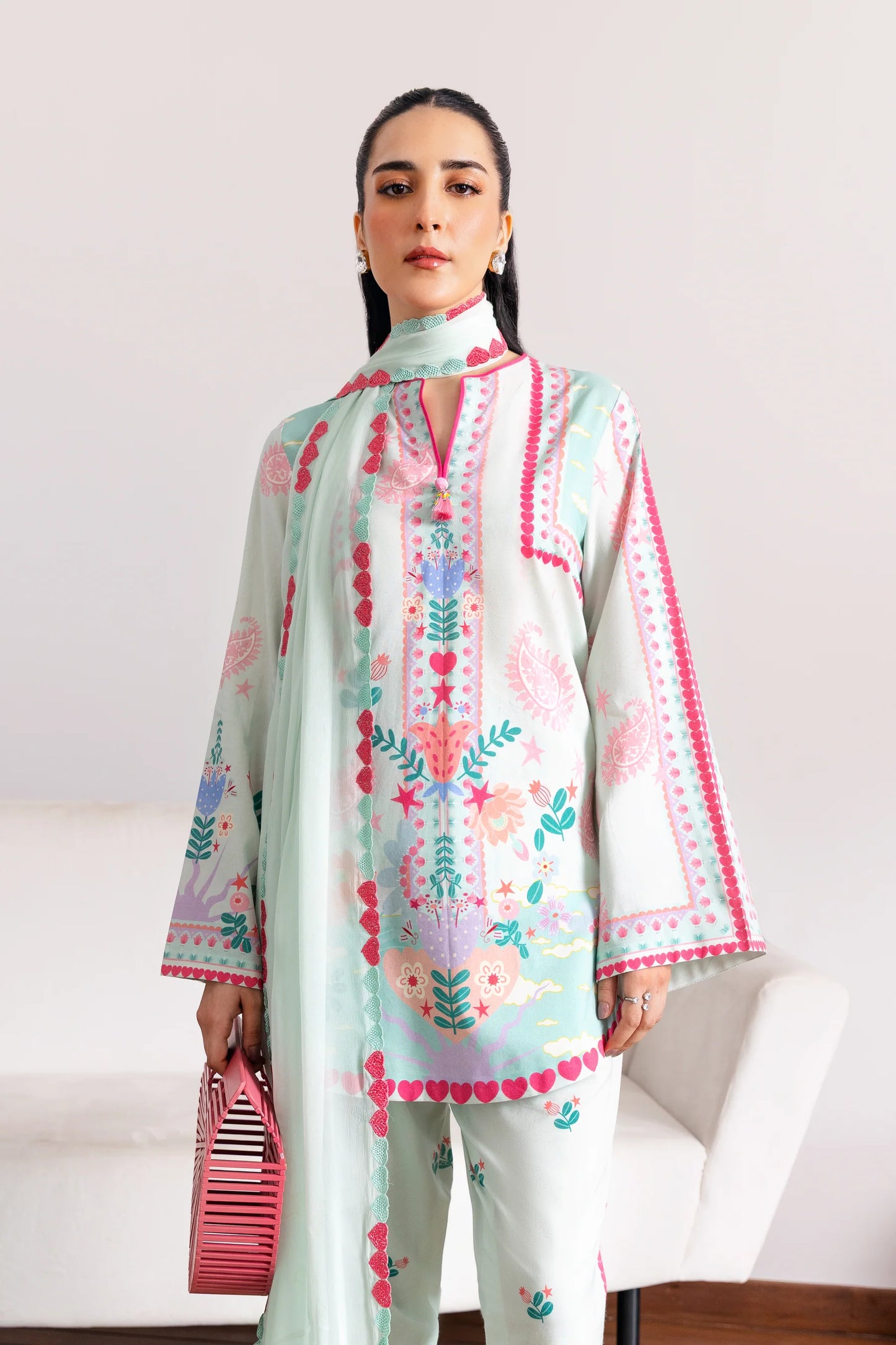 SOFT MINT GREEN LUXURY PRINTED 3PCS SET (NPA3-25432) | ZAIB