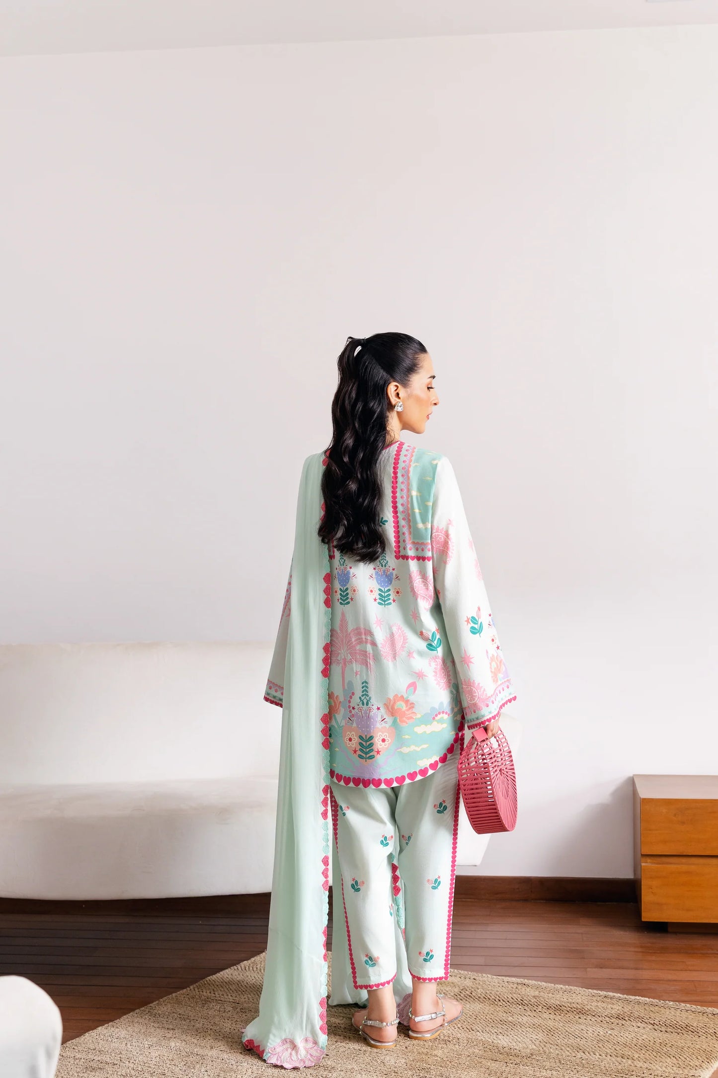 SOFT MINT GREEN LUXURY PRINTED 3PCS SET (NPA3-25432) | ZAIB