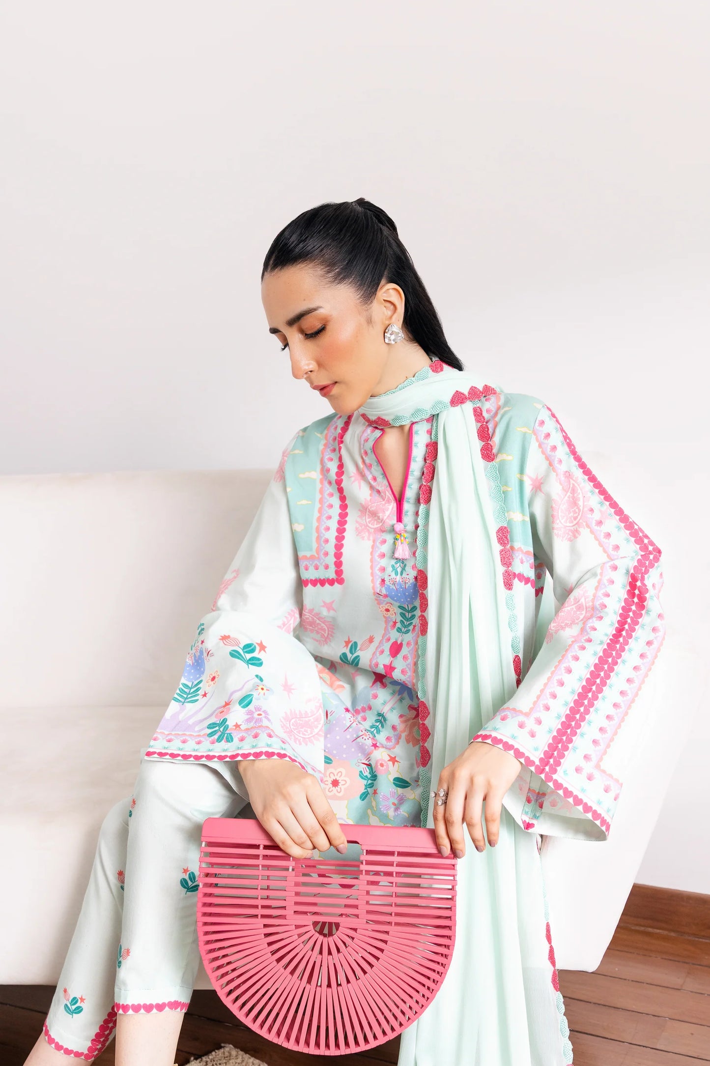 SOFT MINT GREEN LUXURY PRINTED 3PCS SET (NPA3-25432) | ZAIB