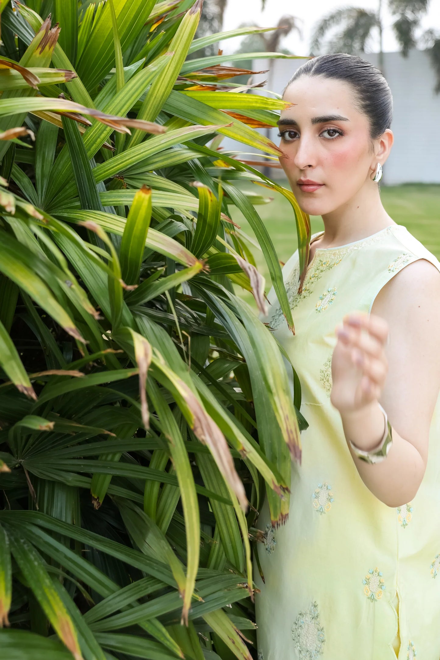 LIME YELLOW LUXURY EMBROIDERED 2PCS SET (NPA2-25304) | ZAIB