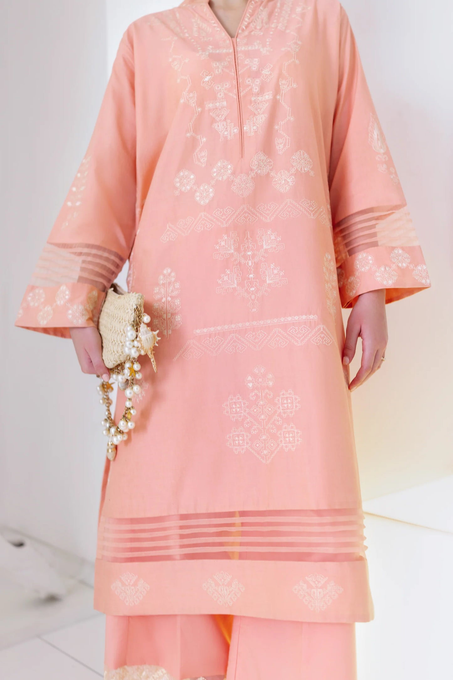PEACHY PINK LUXURY EMBROIDERED 2PCS SET (NPA2-25306)| ZAIB