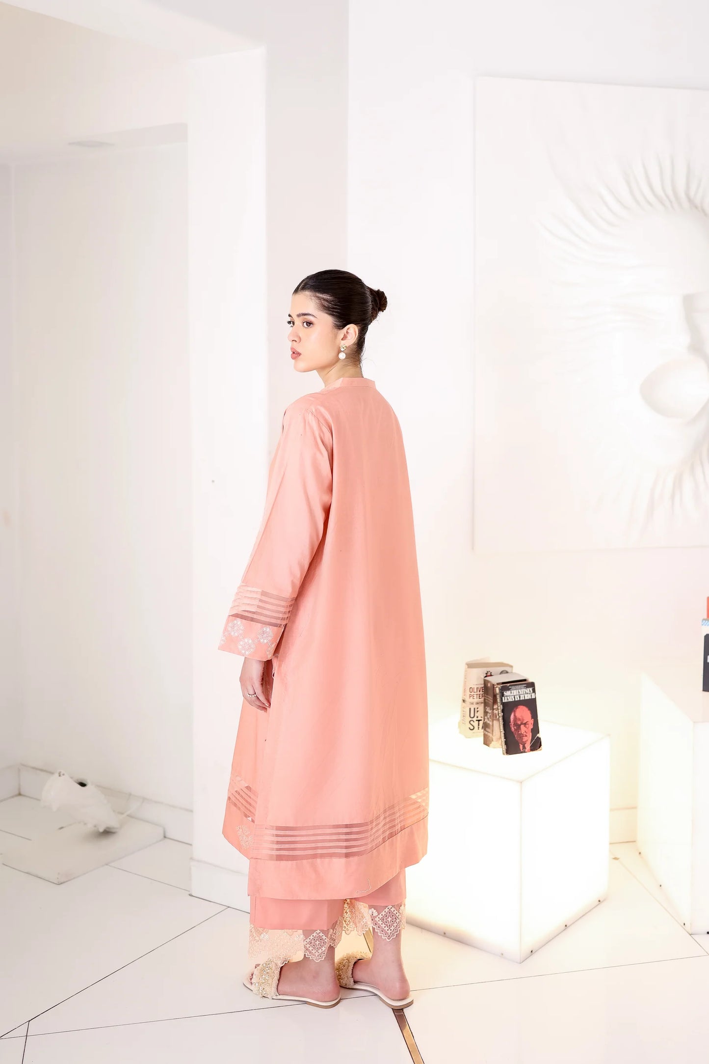 PEACHY PINK LUXURY EMBROIDERED 2PCS SET (NPA2-25306)| ZAIB