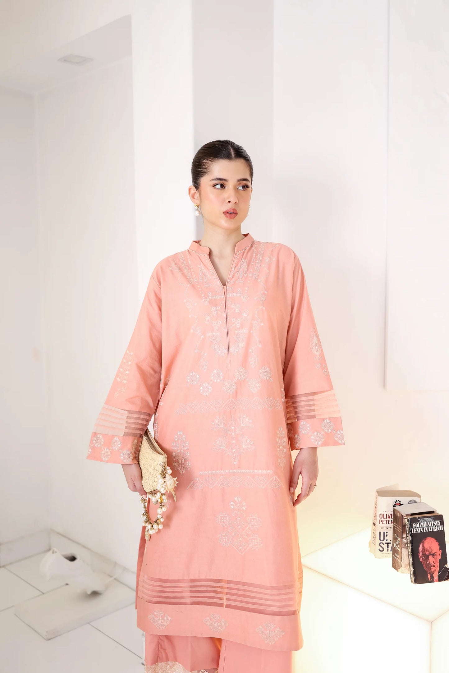 PEACHY PINK LUXURY EMBROIDERED 2PCS SET (NPA2-25306)| ZAIB
