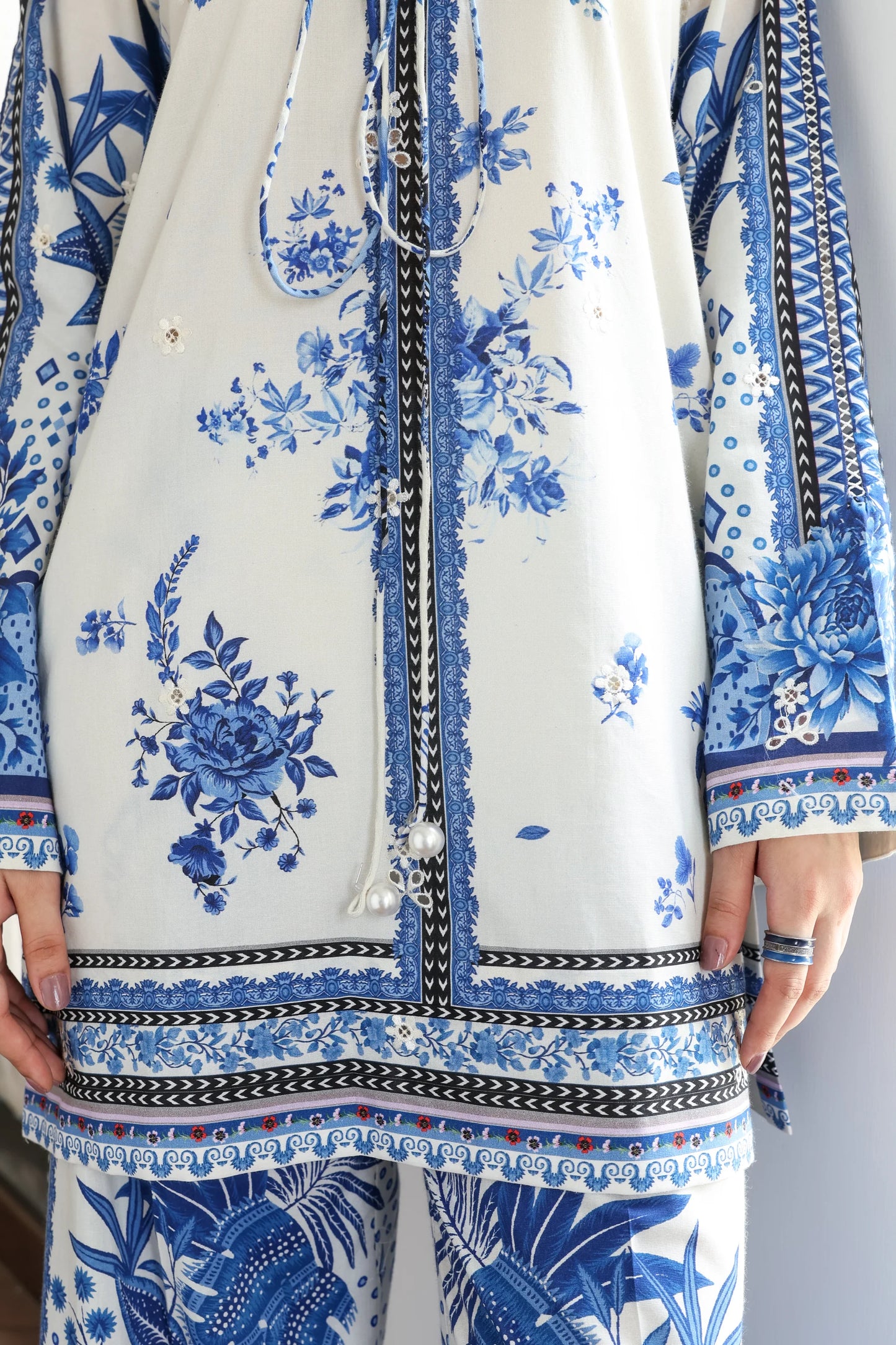 OFF-WHITE & BLUE LUXURY PRINTED 2PCS SET (NPA2-25308) | ZAIB