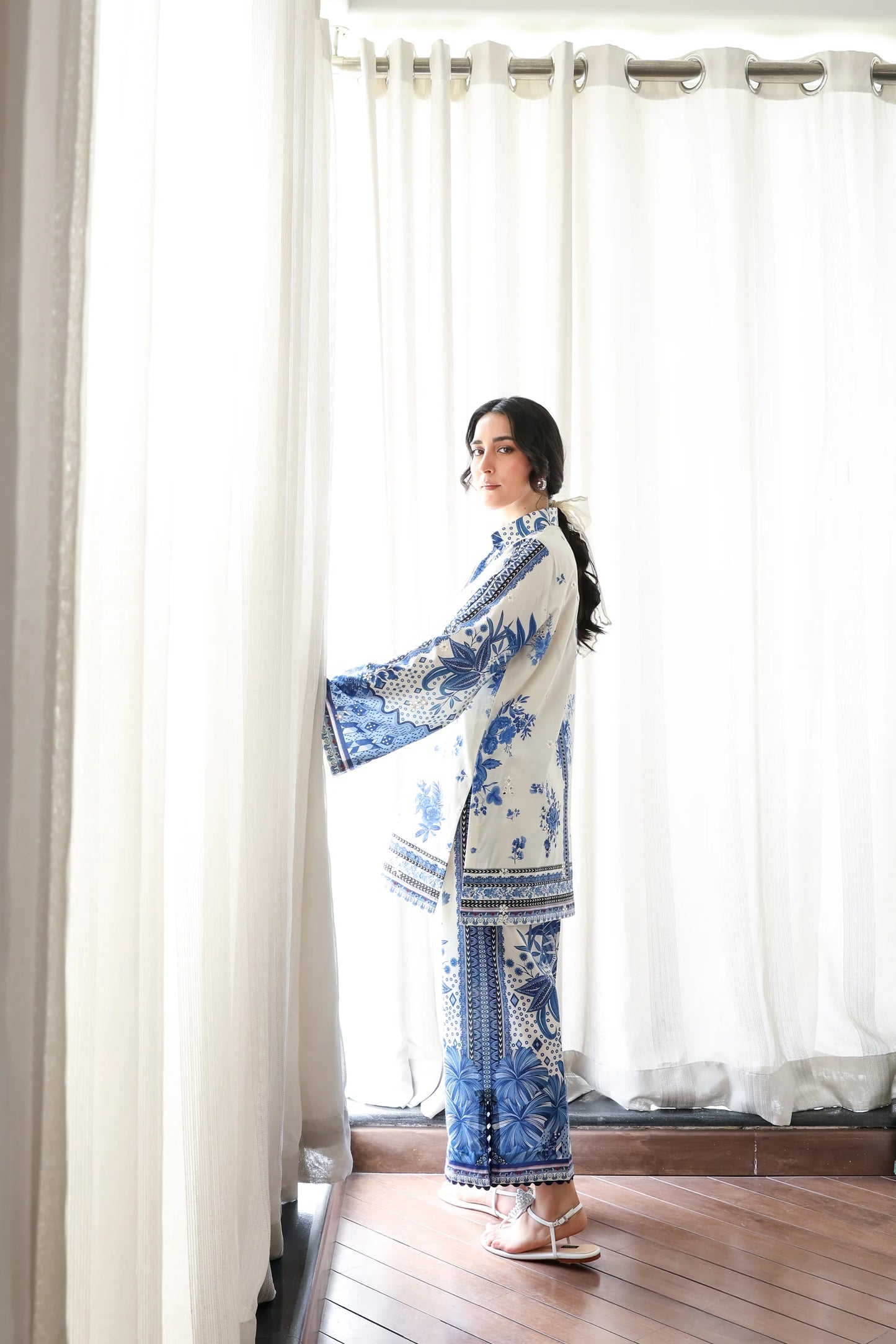 OFF-WHITE & BLUE LUXURY PRINTED 2PCS SET (NPA2-25308) | ZAIB
