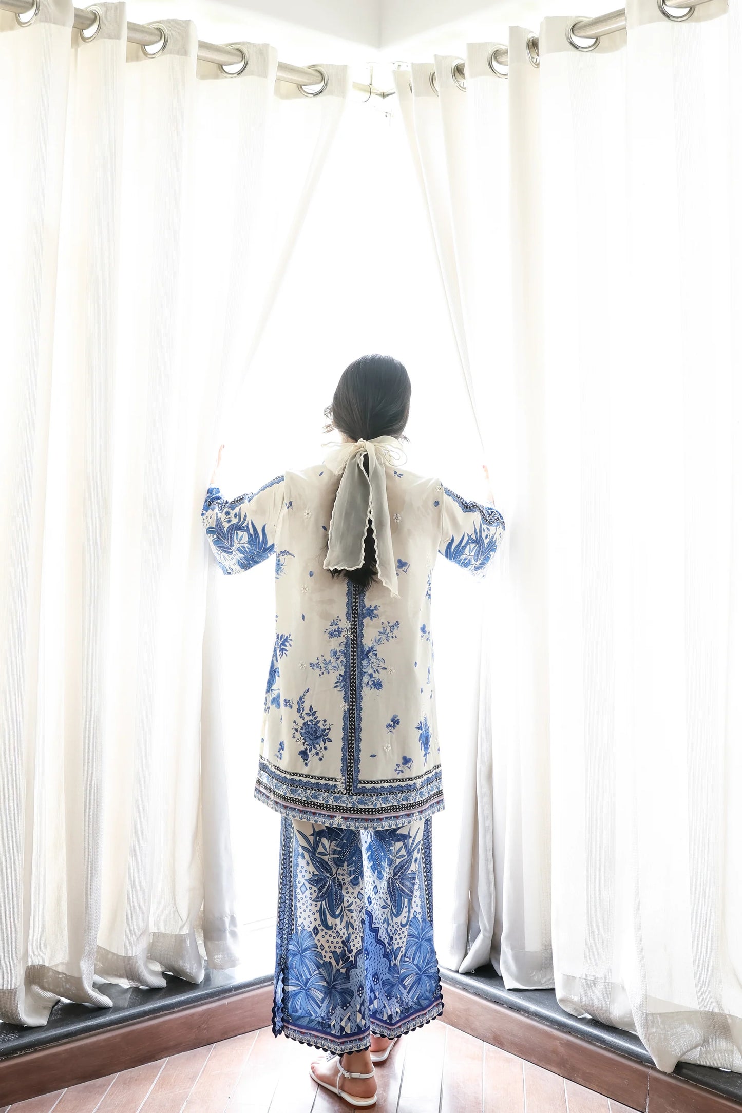 OFF-WHITE & BLUE LUXURY PRINTED 2PCS SET (NPA2-25308) | ZAIB