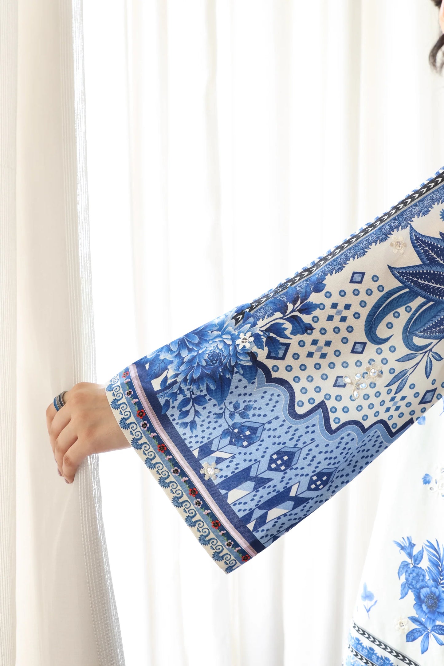 OFF-WHITE & BLUE LUXURY PRINTED 2PCS SET (NPA2-25308) | ZAIB
