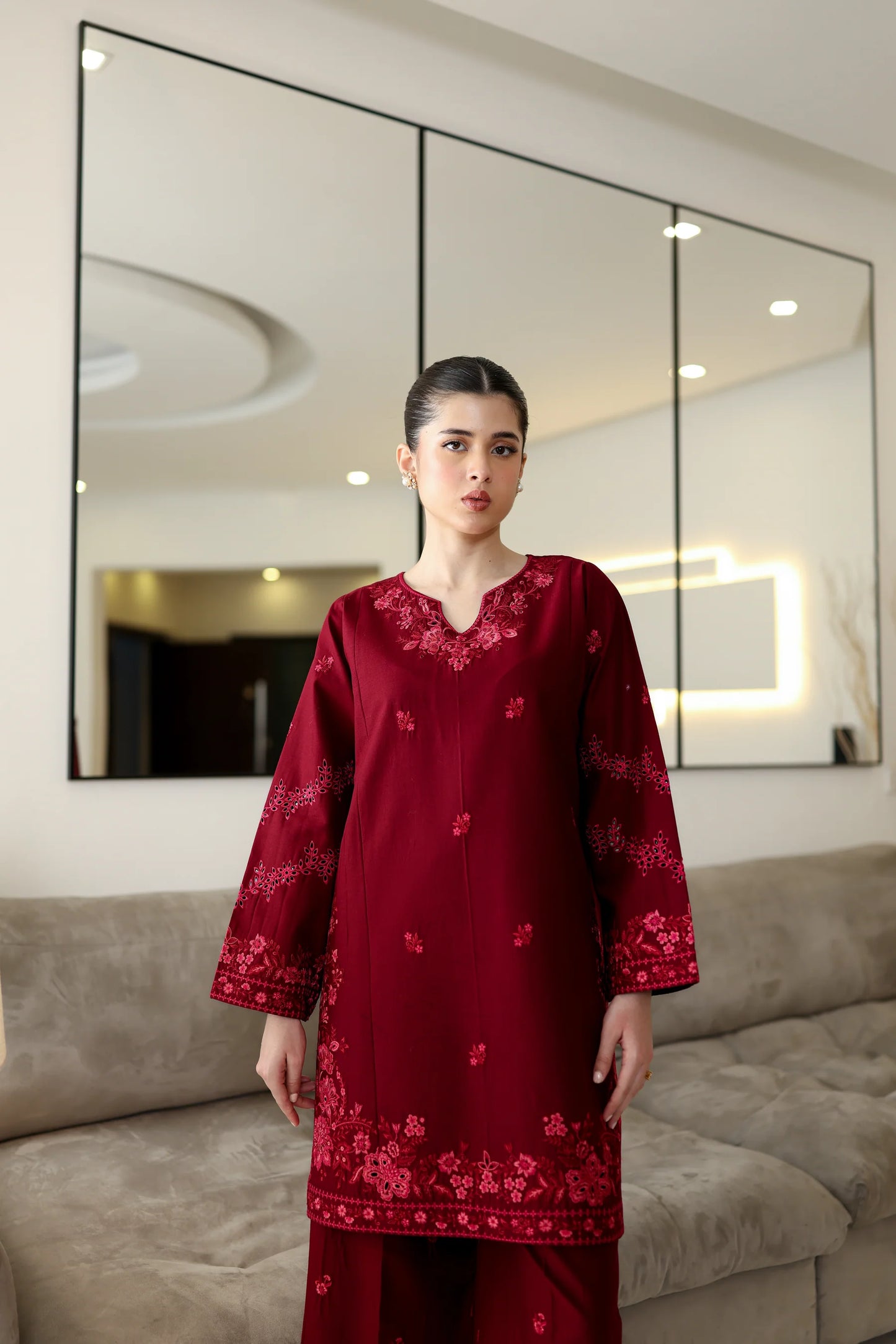 DEEP MAROON LUXURY EMBROIDERED 2PCS SET (NPA2-25307) | ZAIB