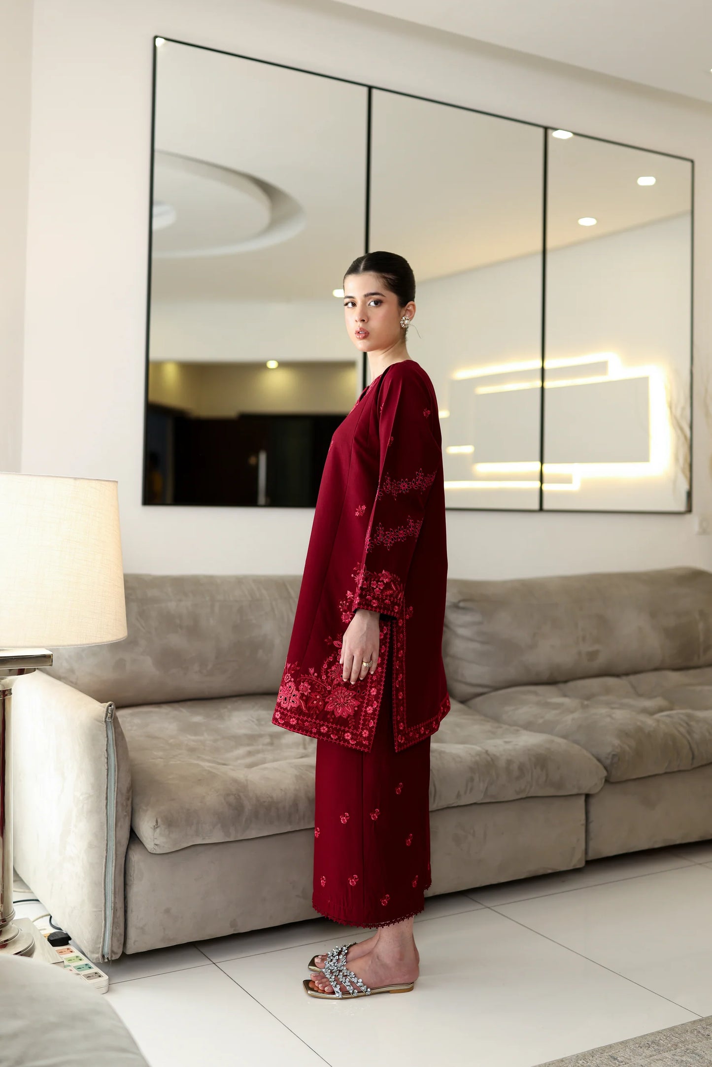 DEEP MAROON LUXURY EMBROIDERED 2PCS SET (NPA2-25307) | ZAIB