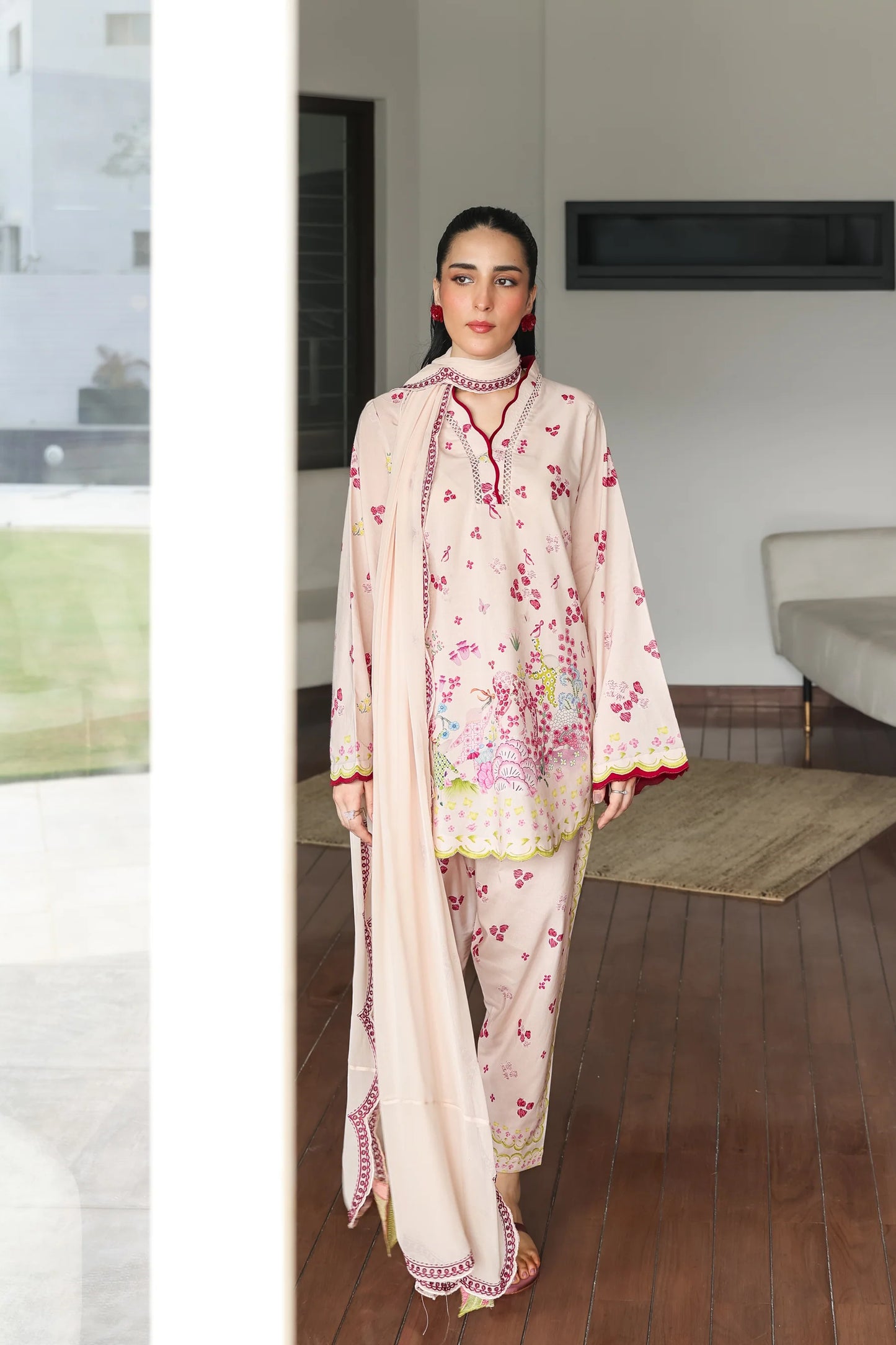 BLUSH PINK LUXURY PRINTED 3PCS SET (NPA3-25433) | ZAIB