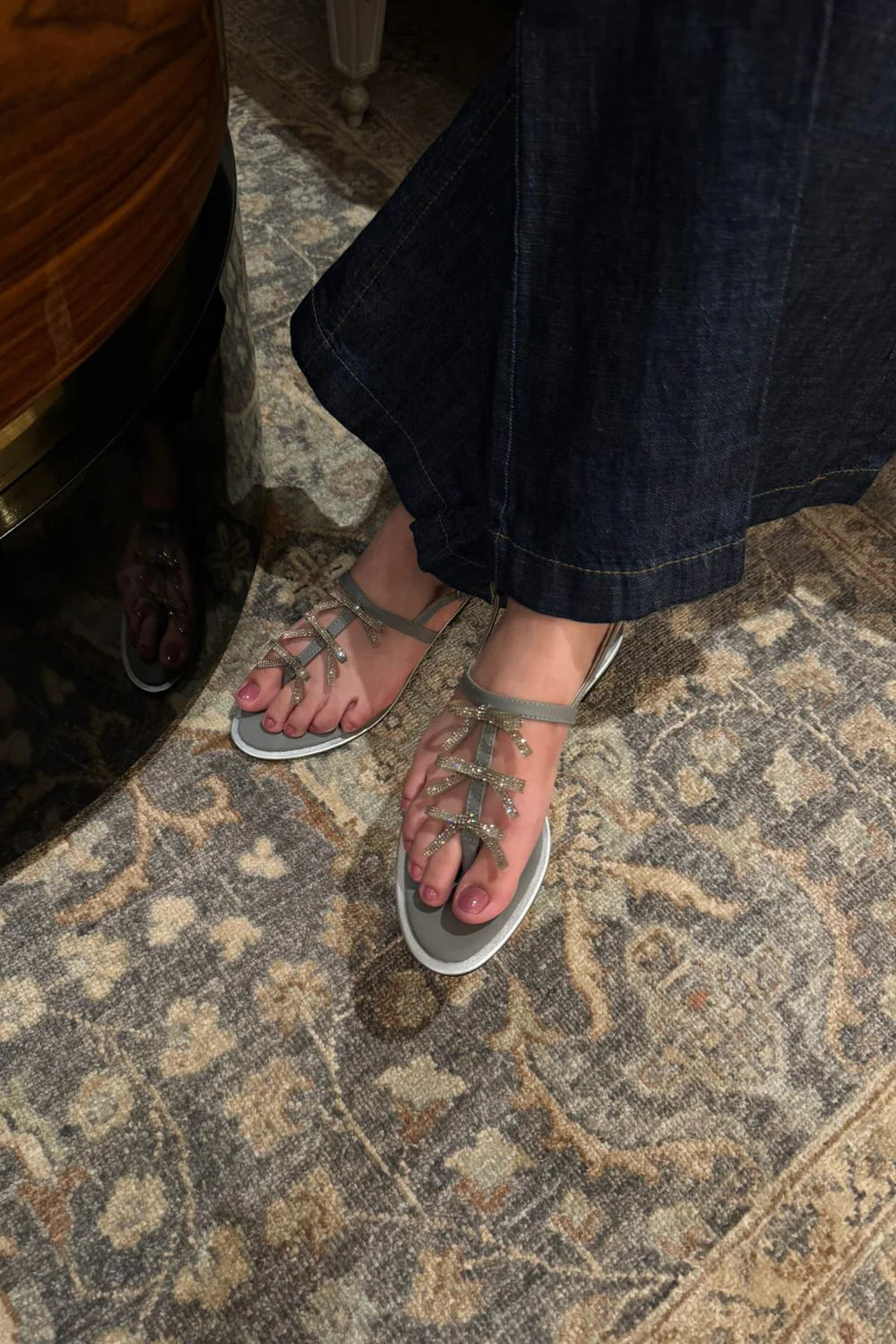 CAOVILLA SILVER FLAT SANDALS (ZBN-25003) | ZAIB | FOOTWEAR