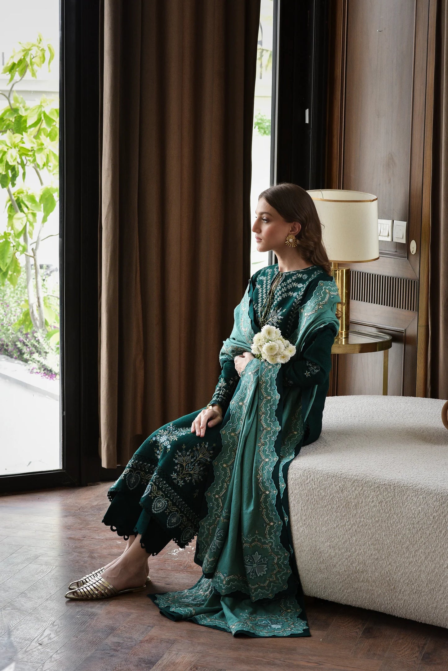 EMERALD GREEN LUXURY EMBROIDERED KARANDI SET (NEL-25623) | ZAIB