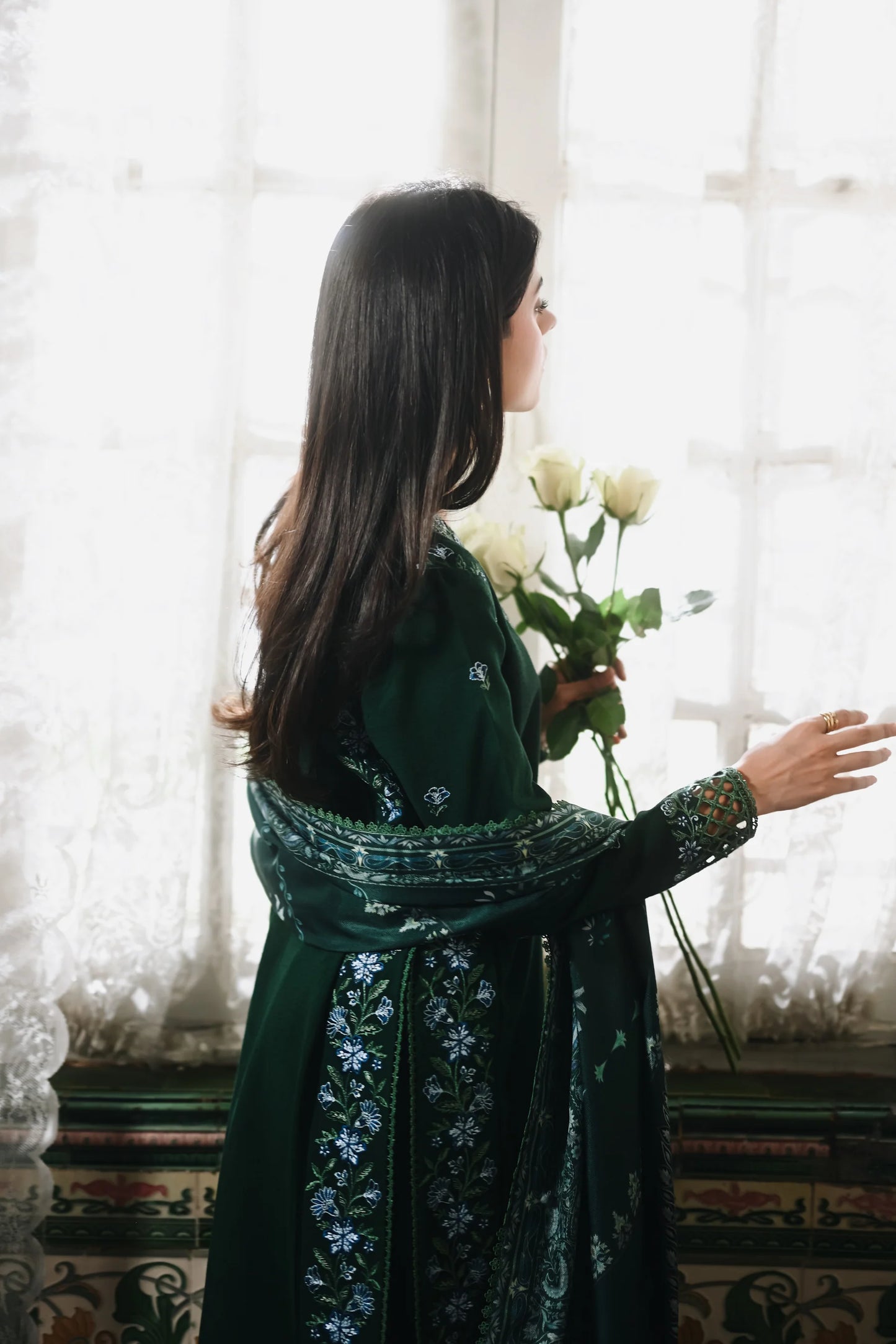DEEP GREEN | LUXURY EMBROIDERED KARANDI | (NPA3-25445) | ZAIB